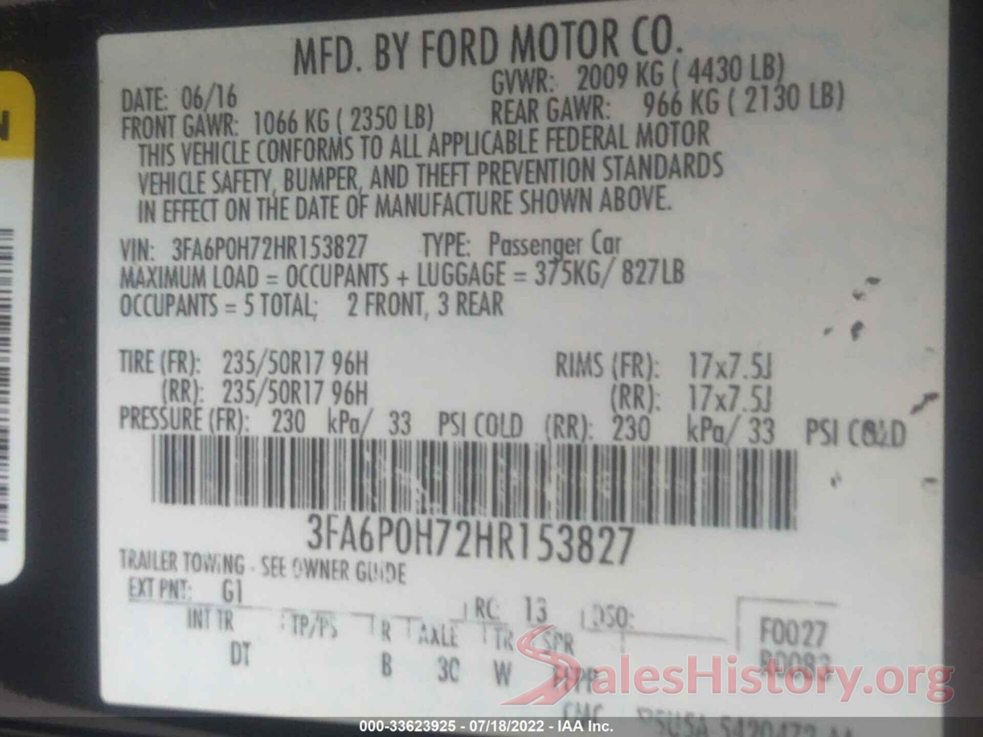 3FA6P0H72HR153827 2017 FORD FUSION