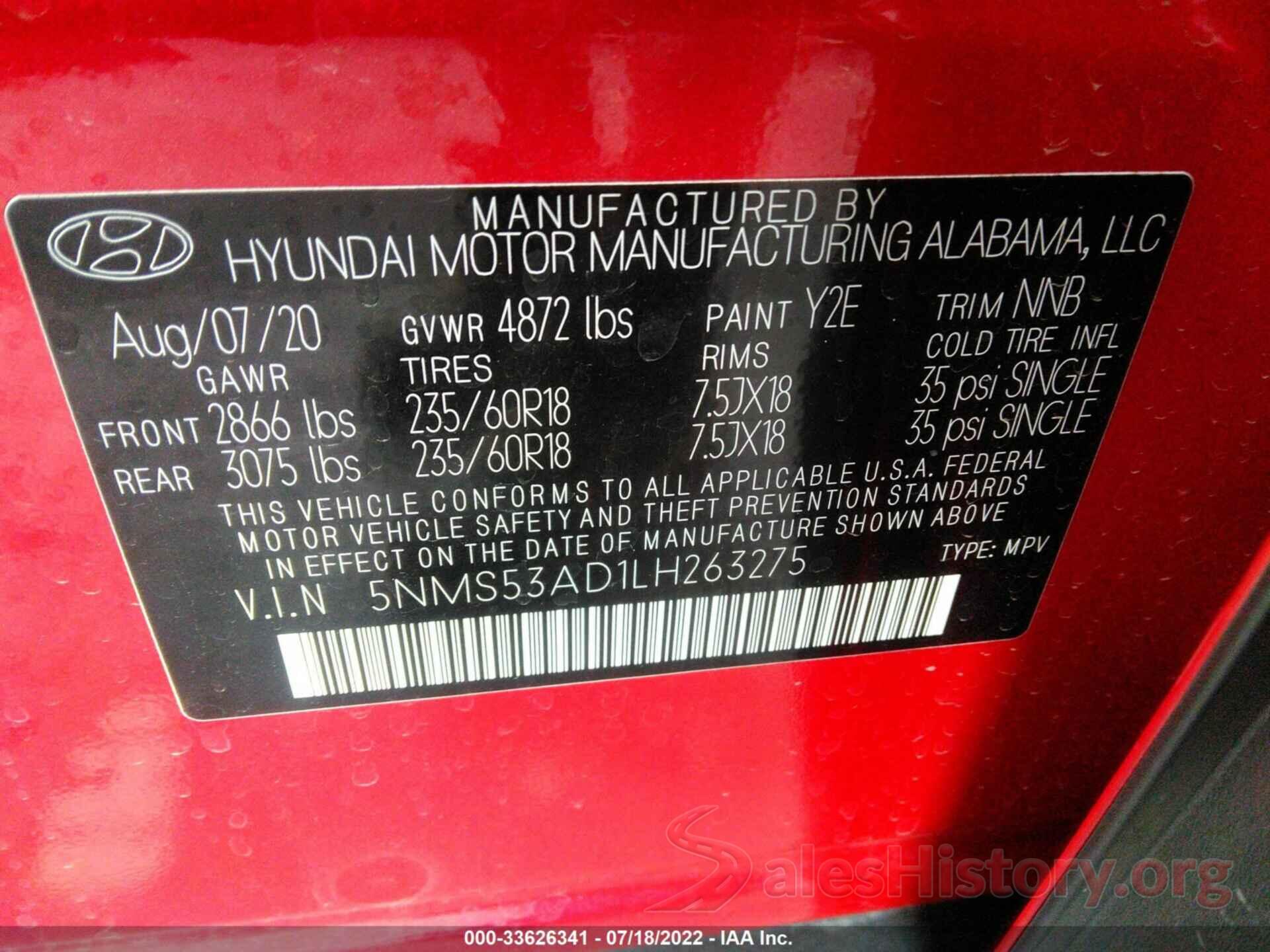 5NMS53AD1LH263275 2020 HYUNDAI SANTA FE