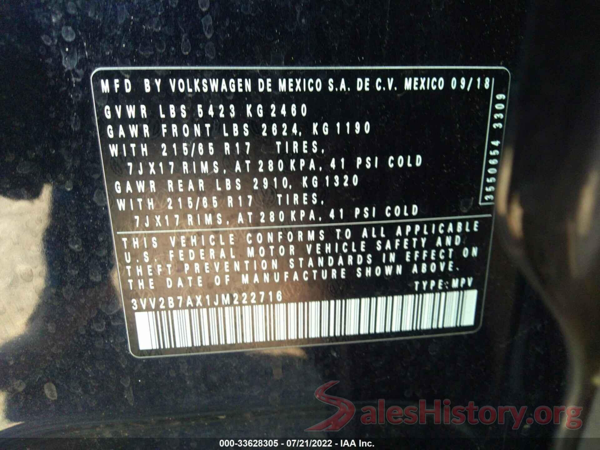 3VV2B7AX1JM222716 2018 VOLKSWAGEN TIGUAN