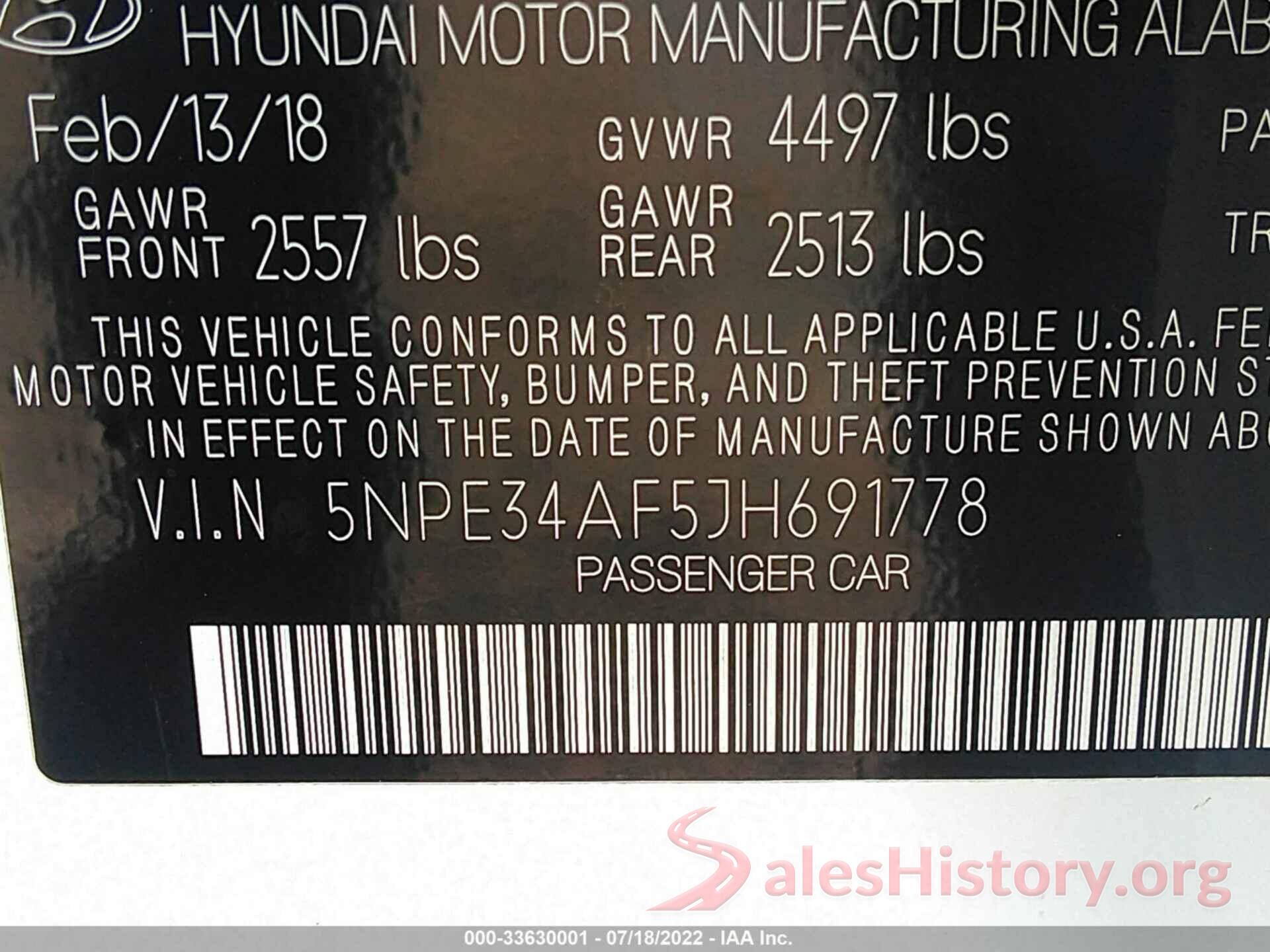 5NPE34AF5JH691778 2018 HYUNDAI SONATA