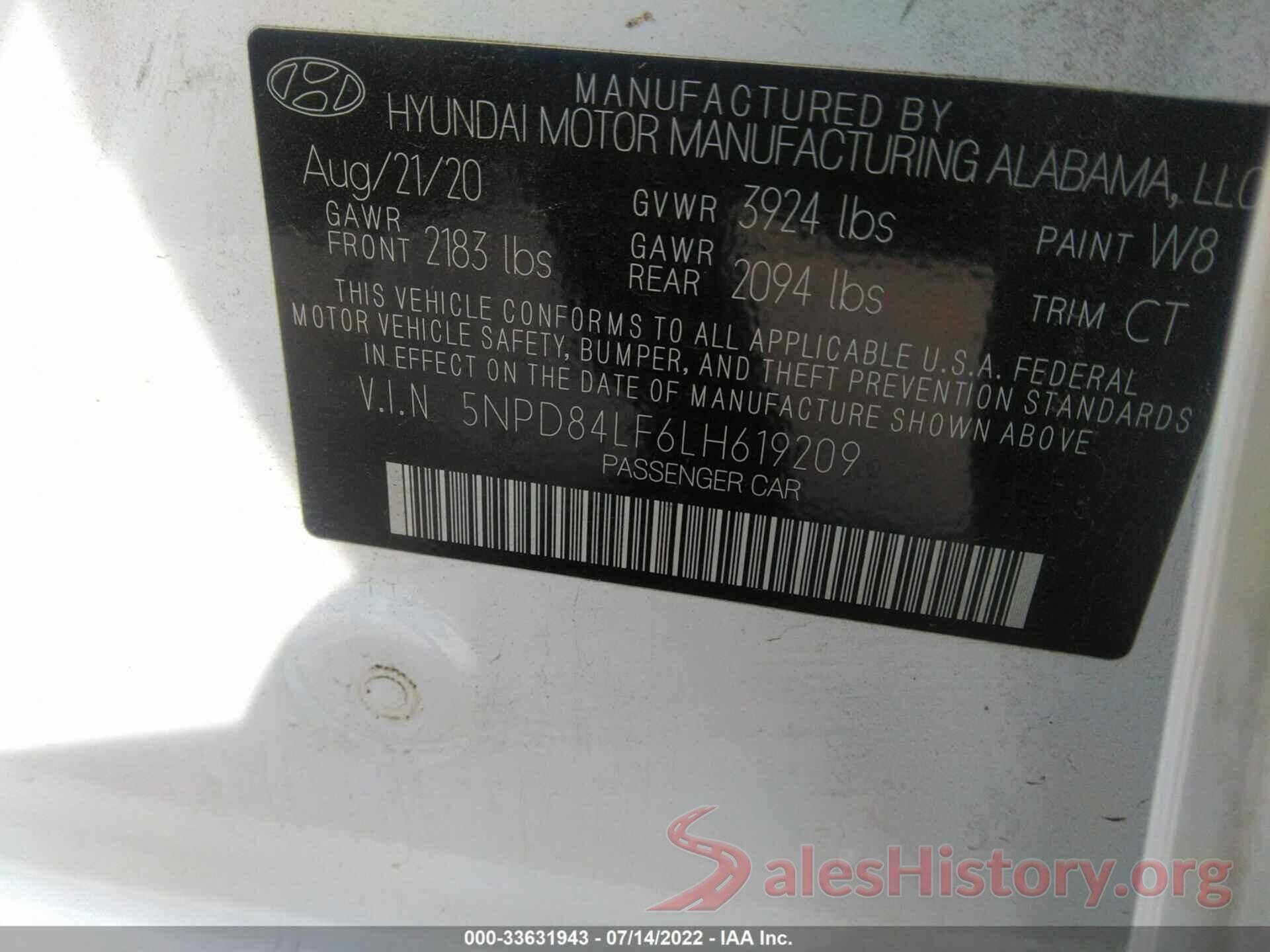 5NPD84LF6LH619209 2020 HYUNDAI ELANTRA