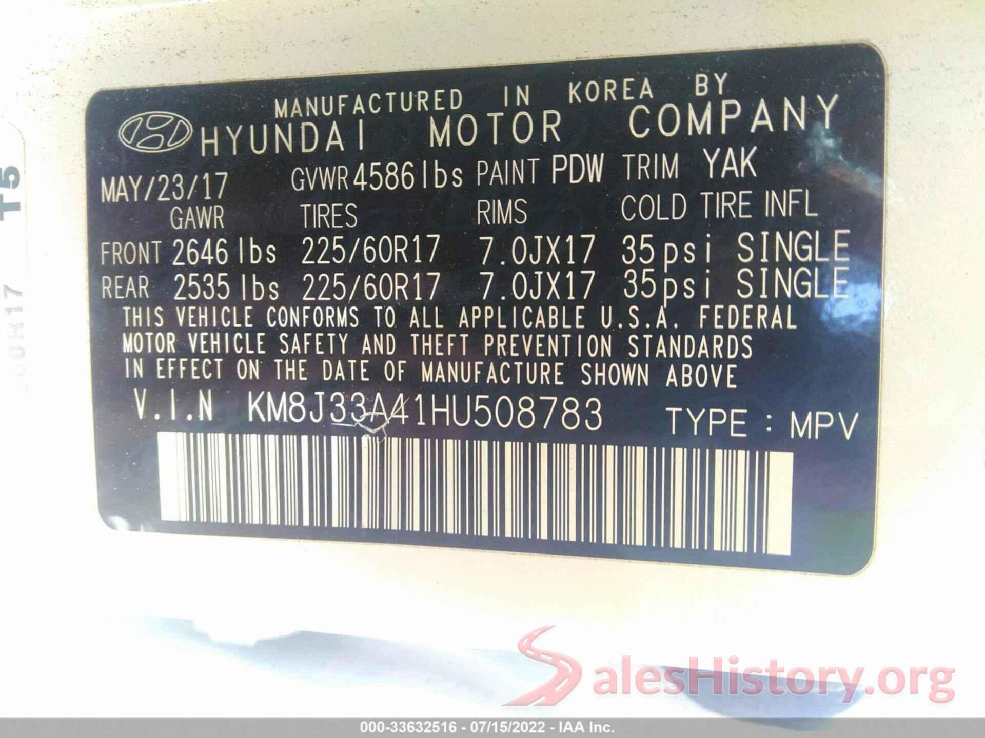 KM8J33A41HU508783 2017 HYUNDAI TUCSON