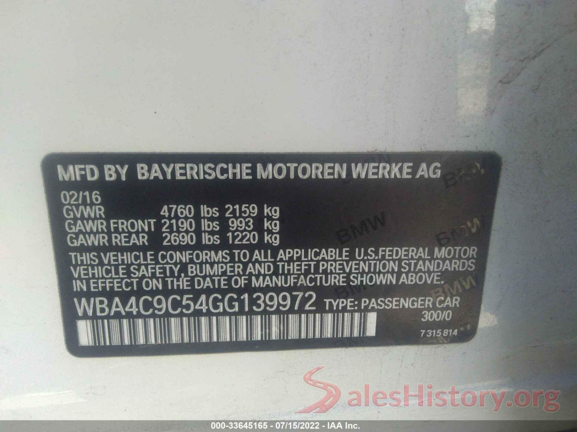 WBA4C9C54GG139972 2016 BMW 4 SERIES