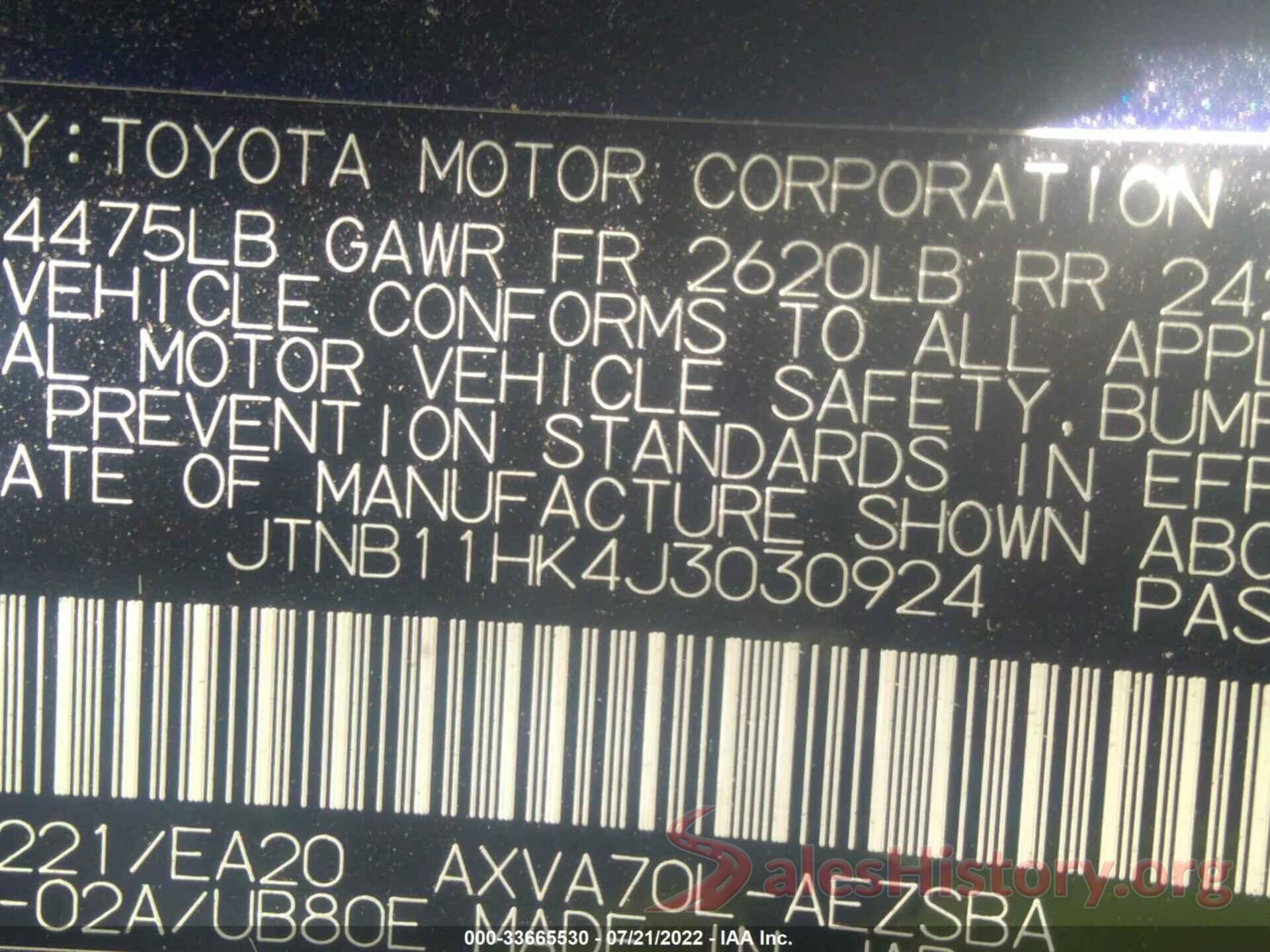 JTNB11HK4J3030924 2018 TOYOTA CAMRY