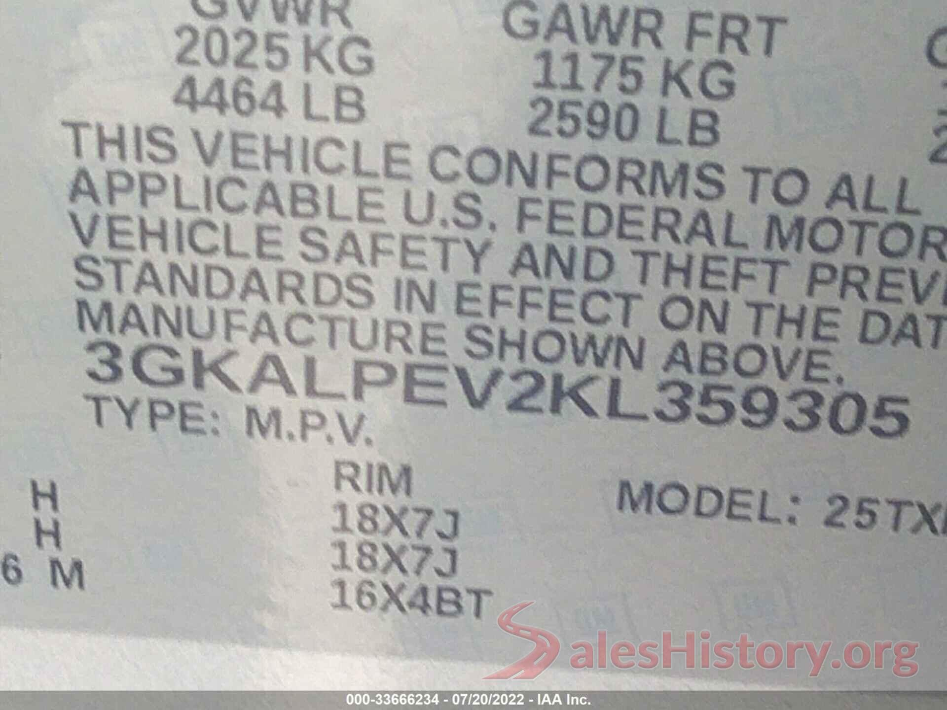 3GKALPEV2KL359305 2019 GMC TERRAIN