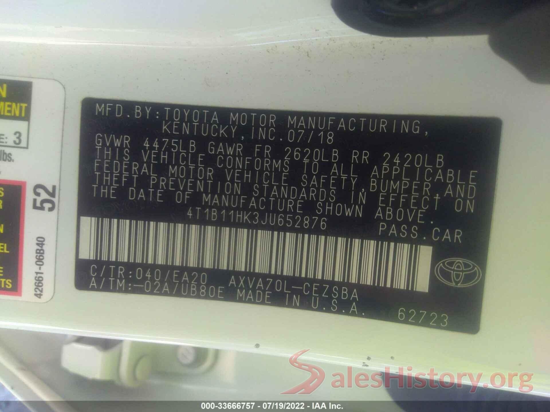 4T1B11HK3JU652876 2018 TOYOTA CAMRY