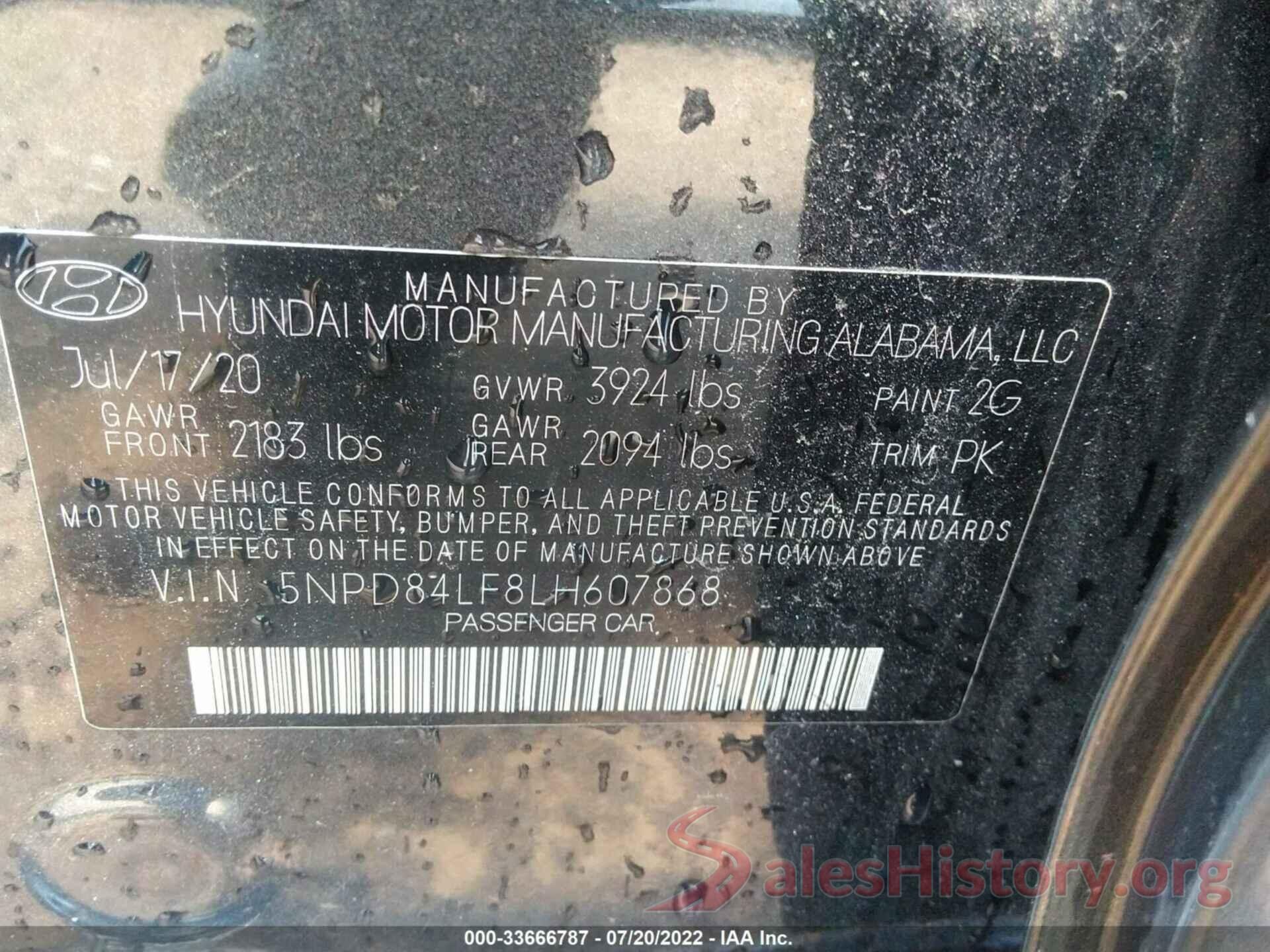 5NPD84LF8LH607868 2020 HYUNDAI ELANTRA