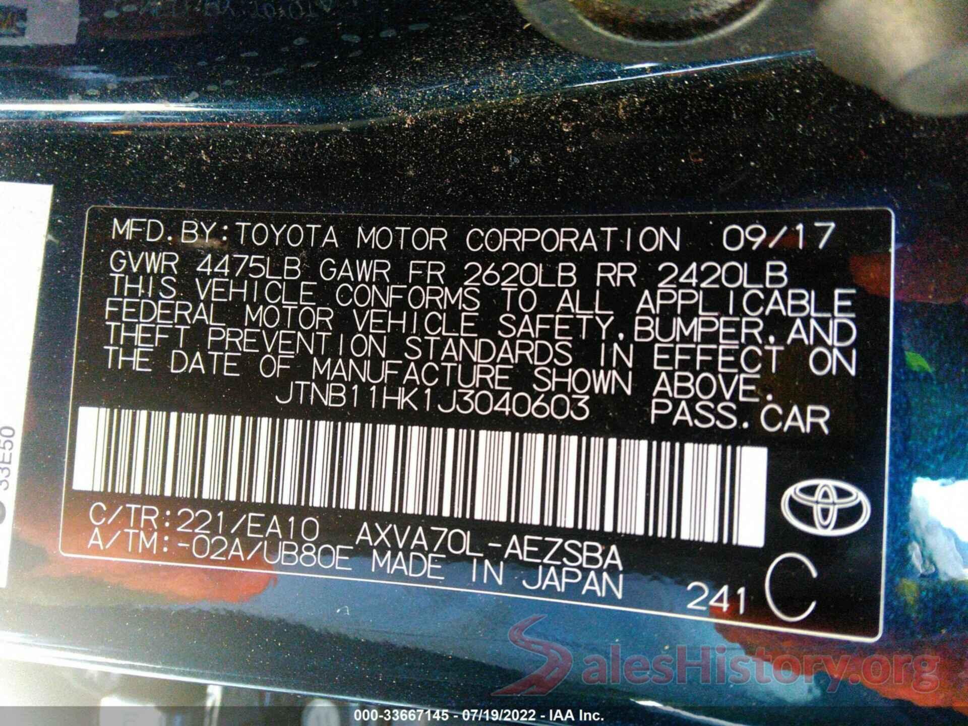 JTNB11HK1J3040603 2018 TOYOTA CAMRY