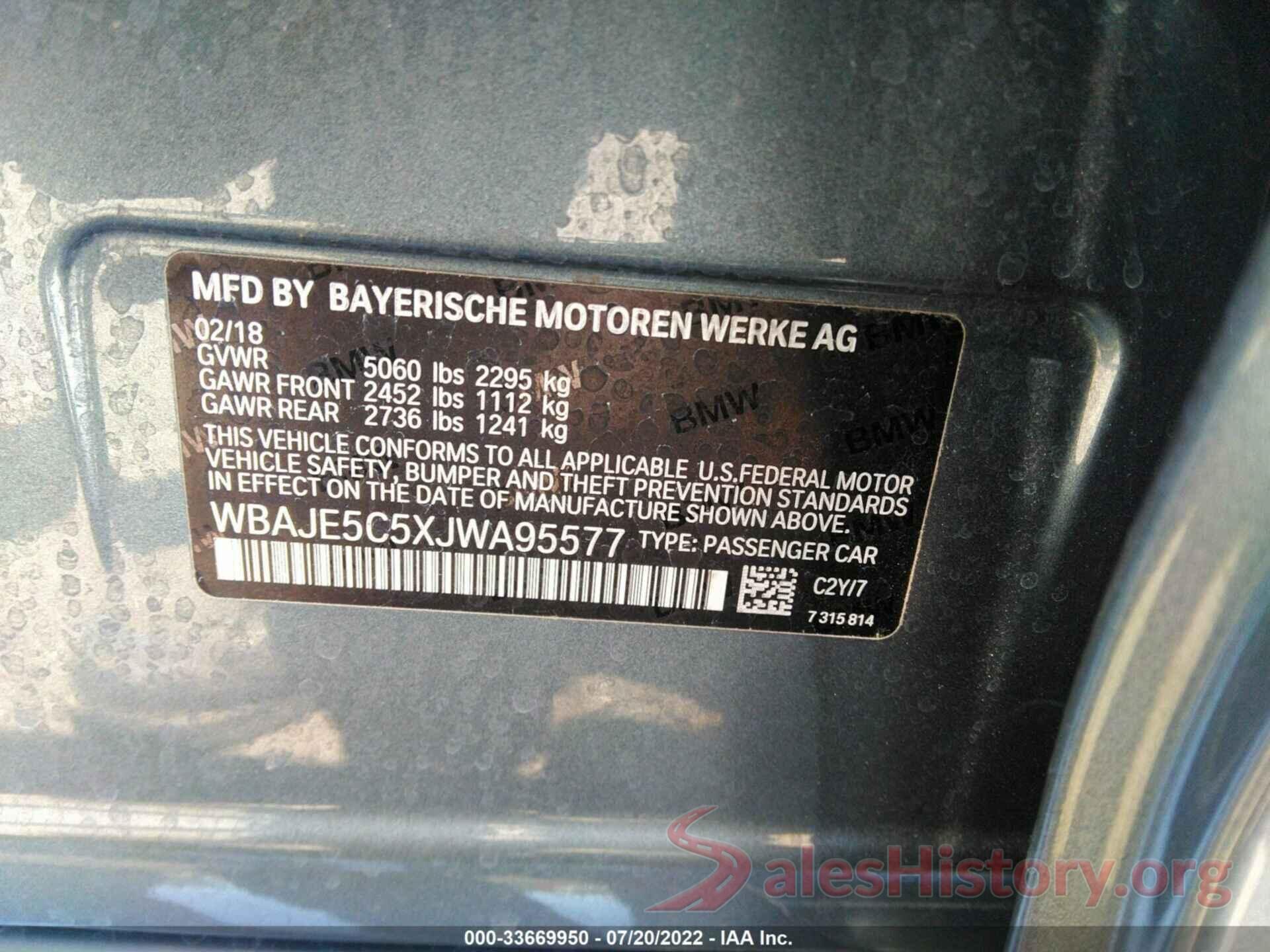 WBAJE5C5XJWA95577 2018 BMW 5 SERIES