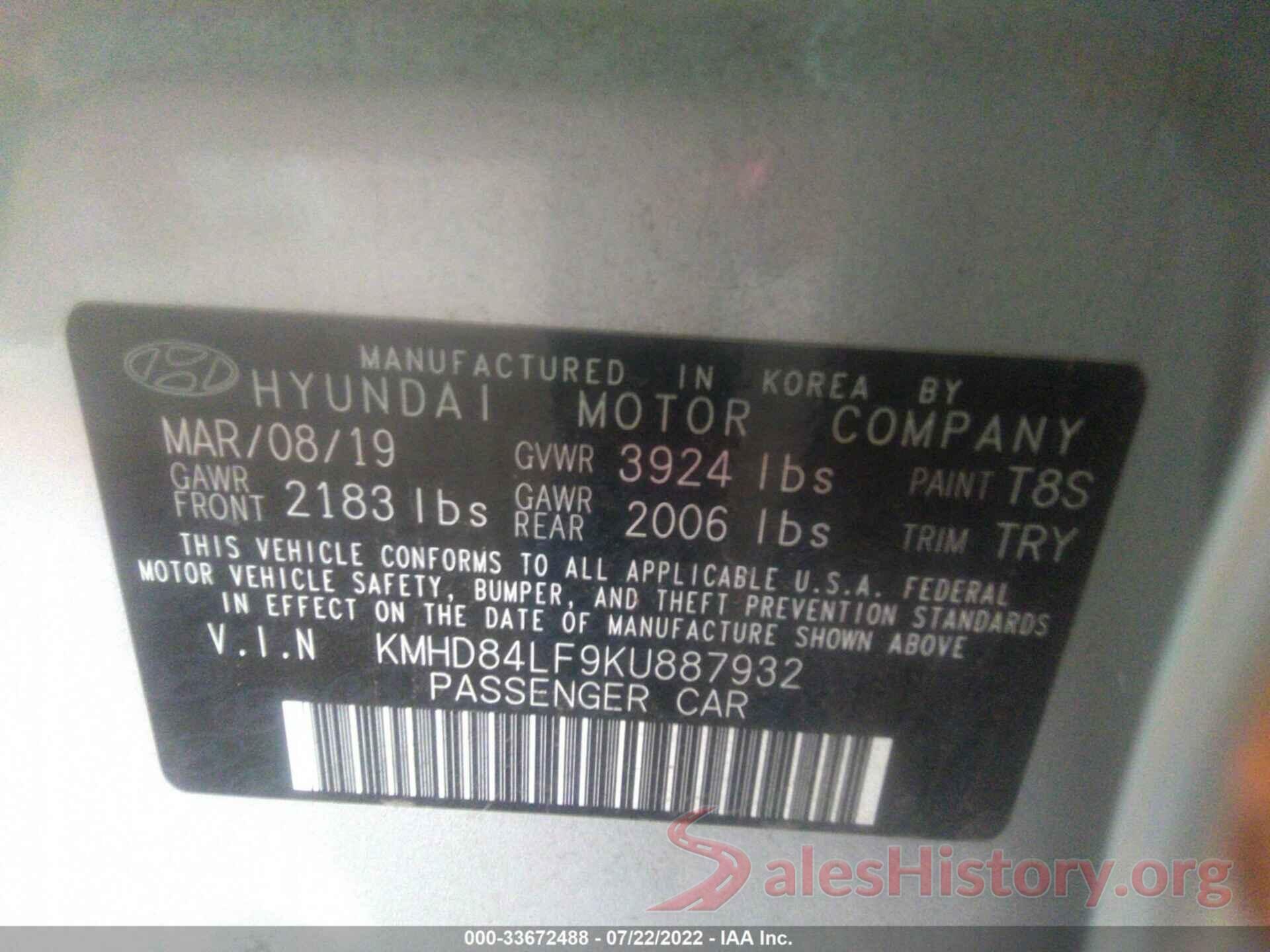 KMHD84LF9KU887932 2019 HYUNDAI ELANTRA