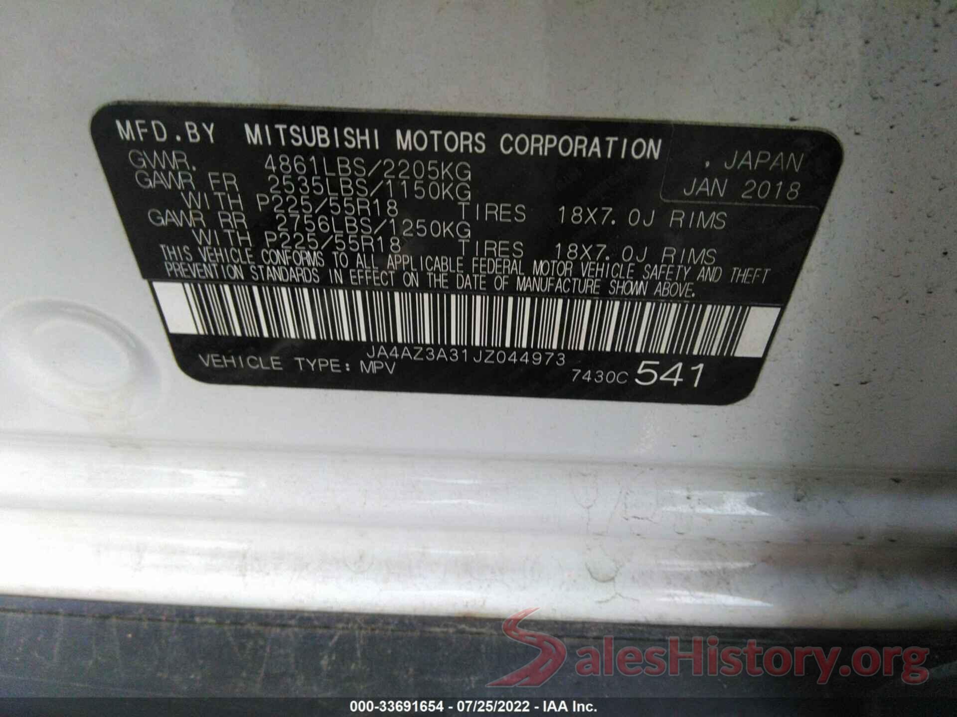 JA4AZ3A31JZ044973 2018 MITSUBISHI OUTLANDER