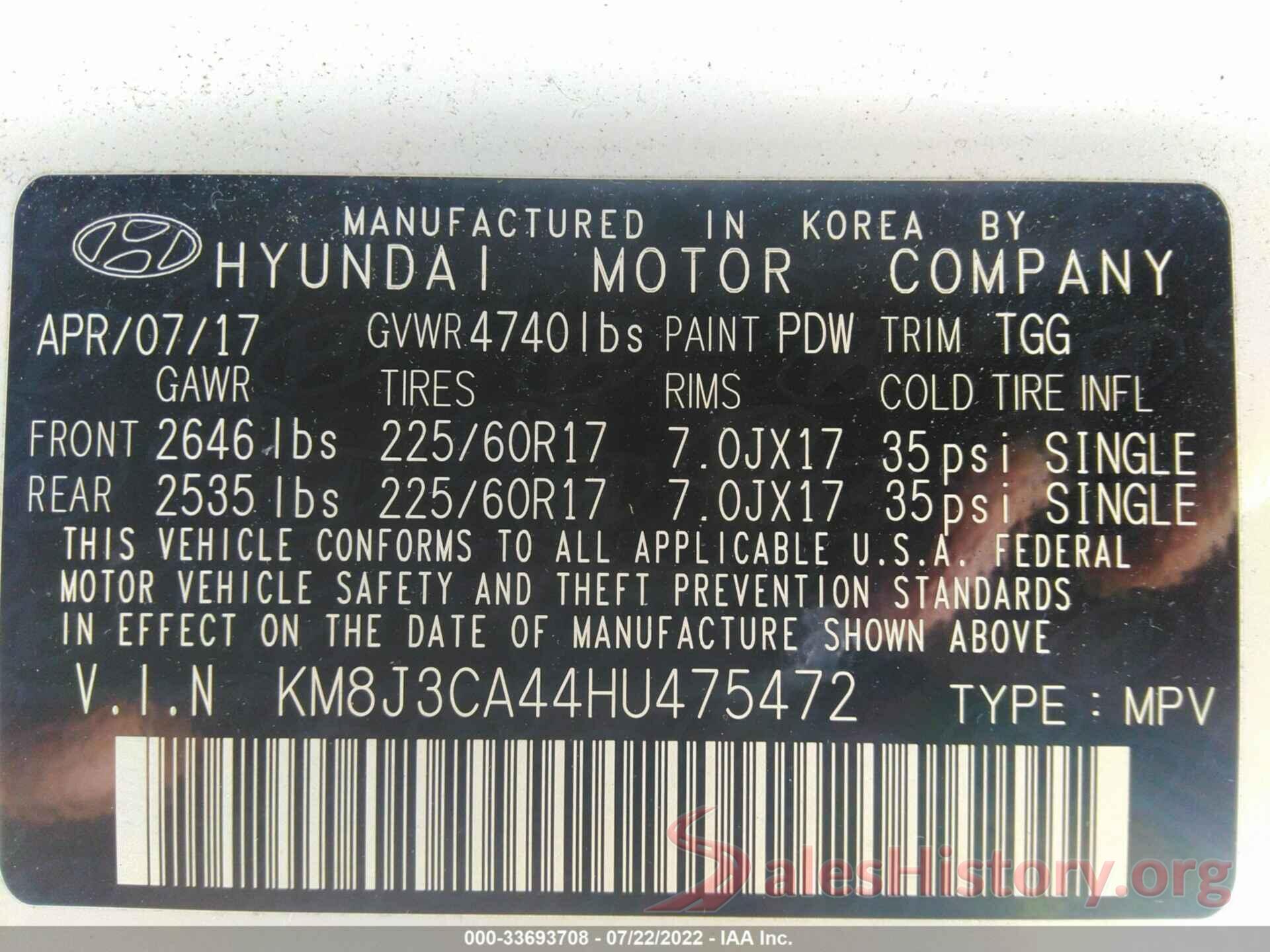 KM8J3CA44HU475472 2017 HYUNDAI TUCSON