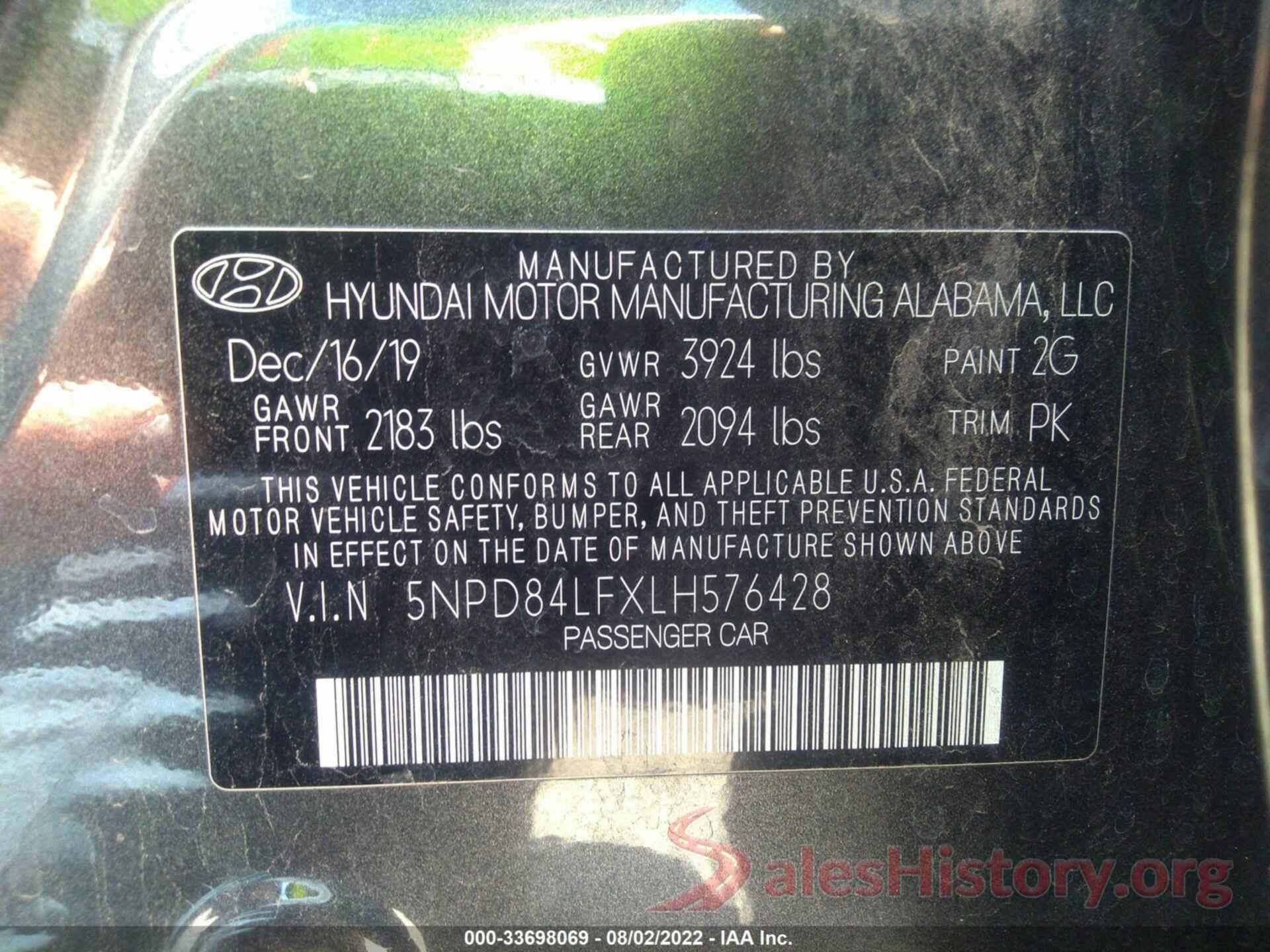 5NPD84LFXLH576428 2020 HYUNDAI ELANTRA