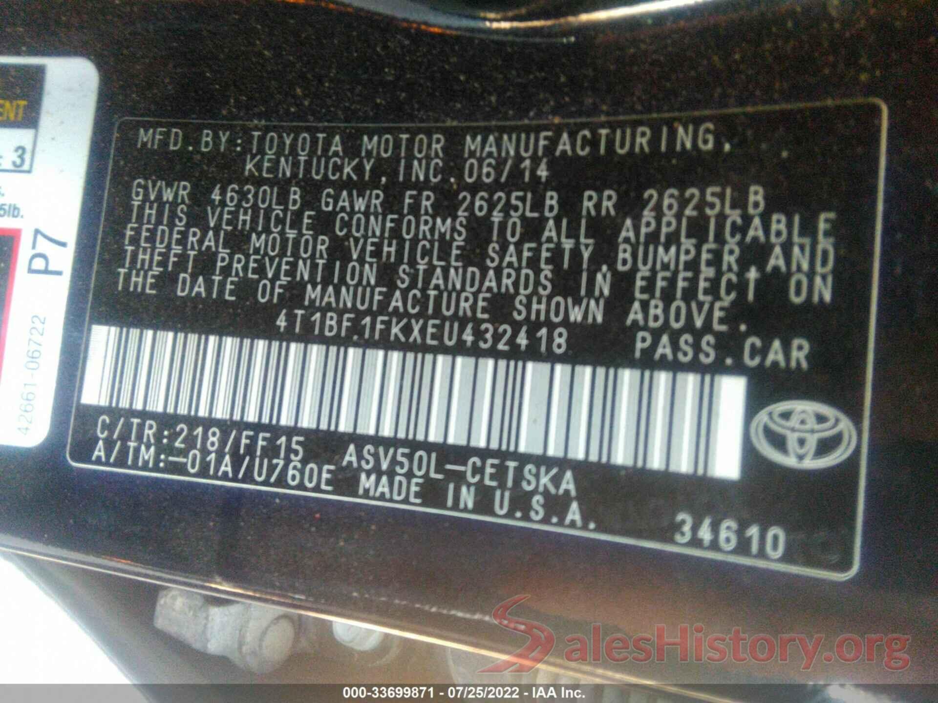 4T1BF1FKXEU432418 2014 TOYOTA CAMRY