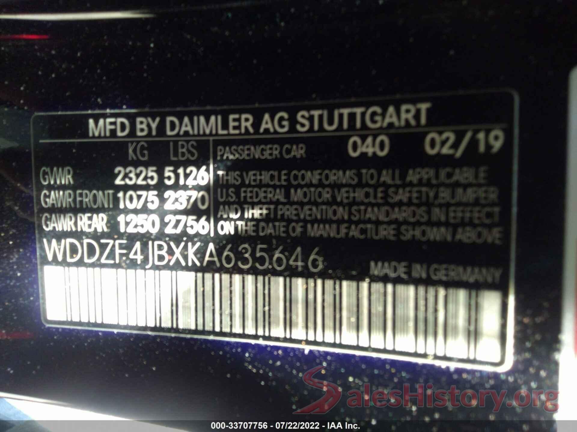 WDDZF4JBXKA635646 2019 MERCEDES-BENZ E-CLASS