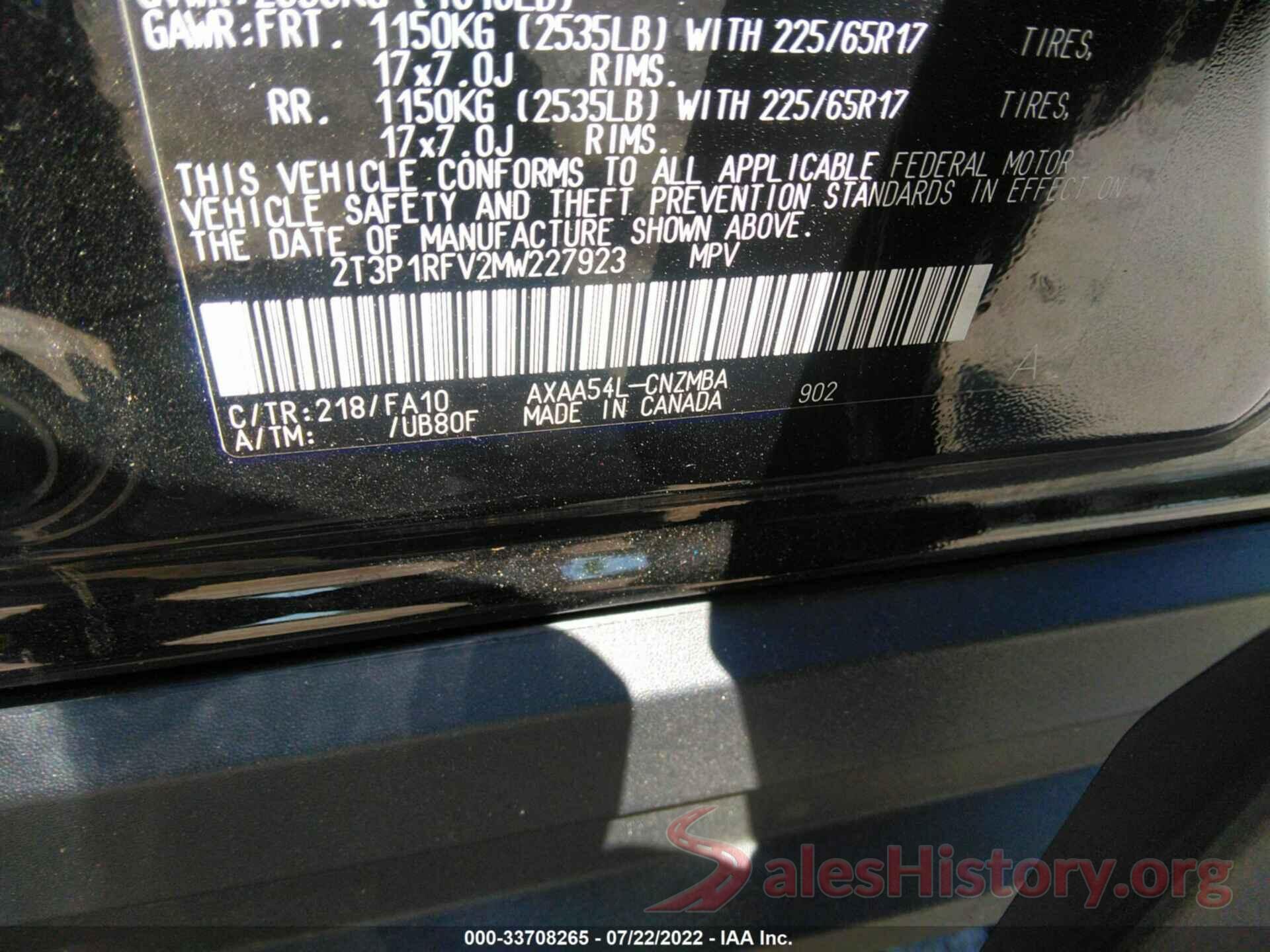 2T3P1RFV2MW227923 2021 TOYOTA RAV4