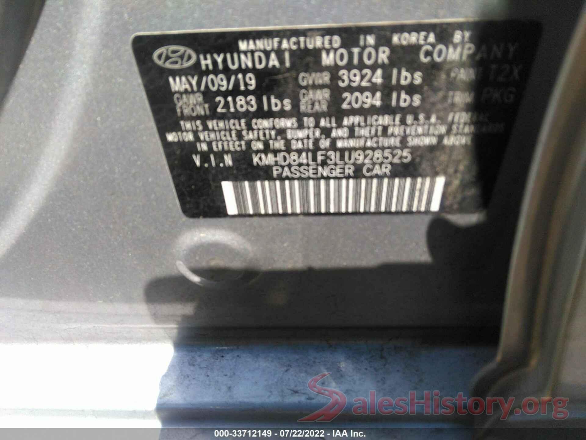 KMHD84LF3LU928525 2020 HYUNDAI ELANTRA