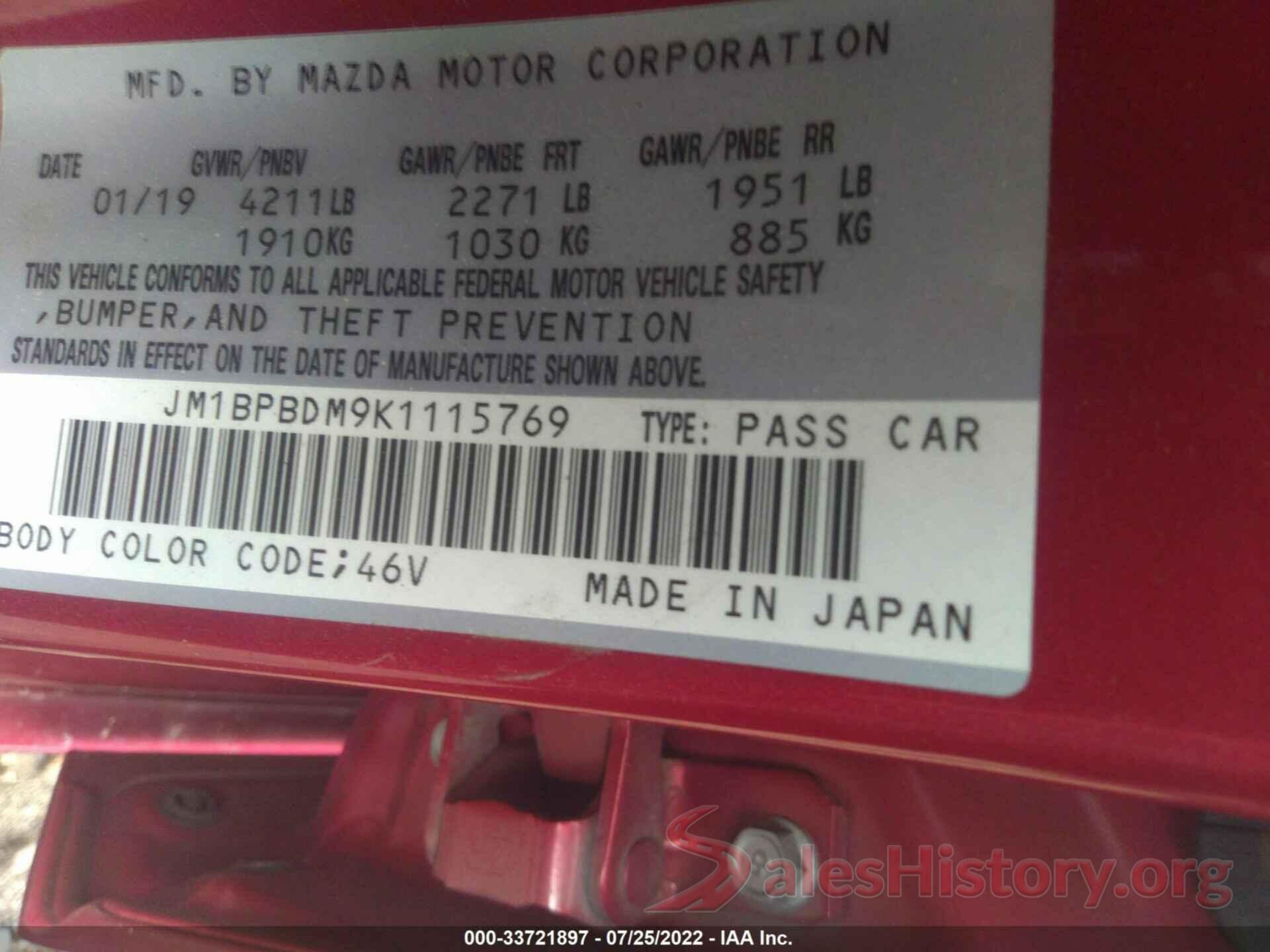 JM1BPBDM9K1115769 2019 MAZDA MAZDA3 SEDAN