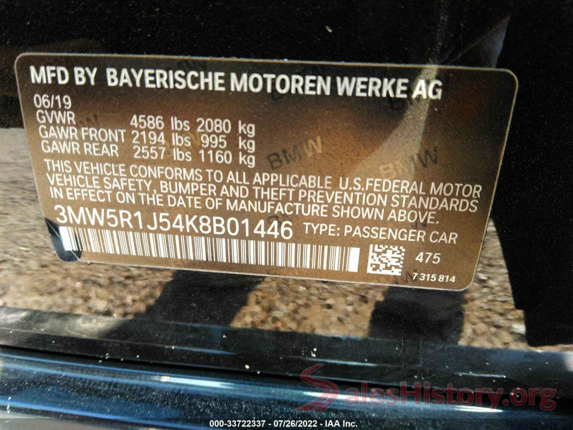 3MW5R1J54K8B01446 2019 BMW 3 SERIES