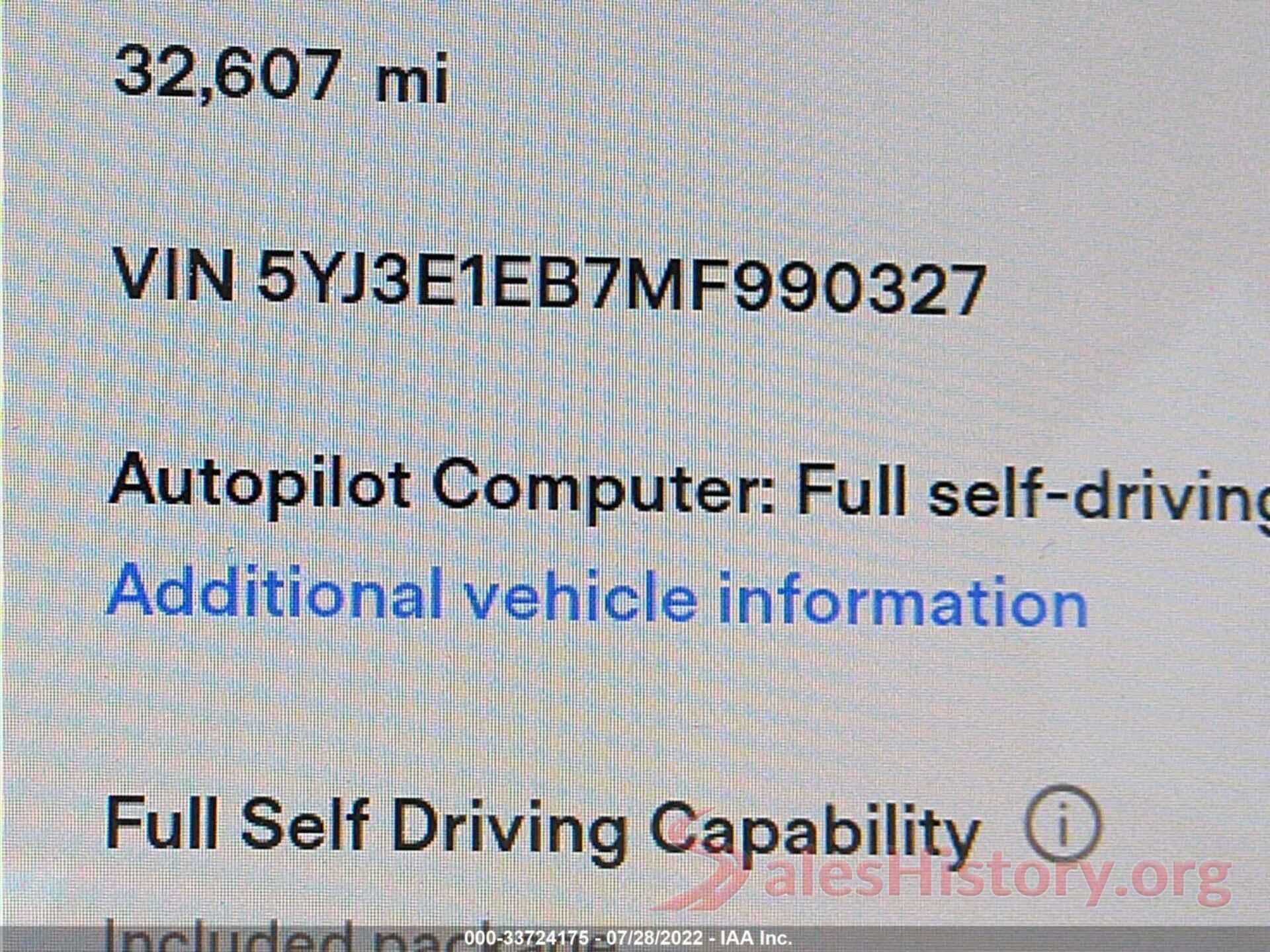 5YJ3E1EB7MF990327 2021 TESLA MODEL 3