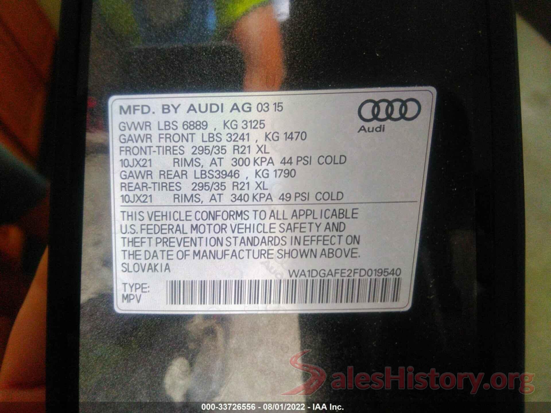 WA1DGAFE2FD019540 2015 AUDI Q7