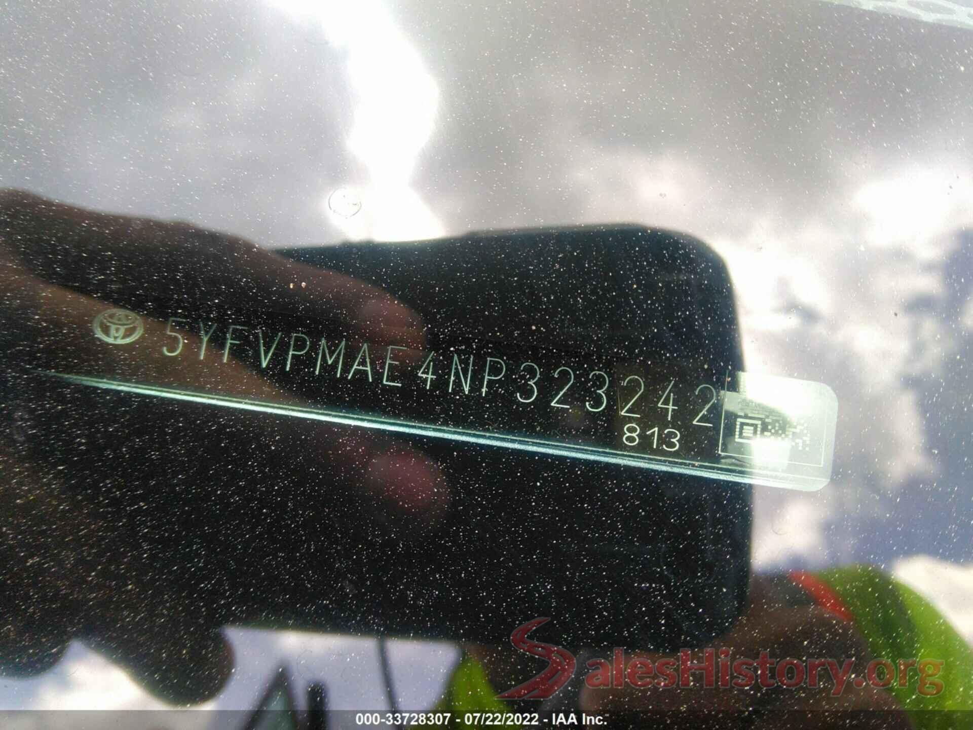 5YFVPMAE4NP323242 2022 TOYOTA COROLLA