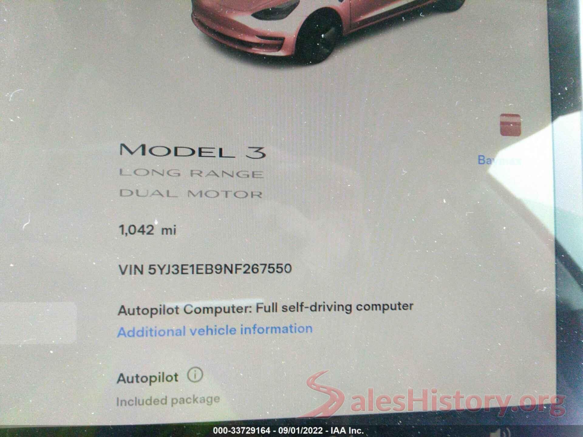 5YJ3E1EB9NF267550 2022 TESLA MODEL 3