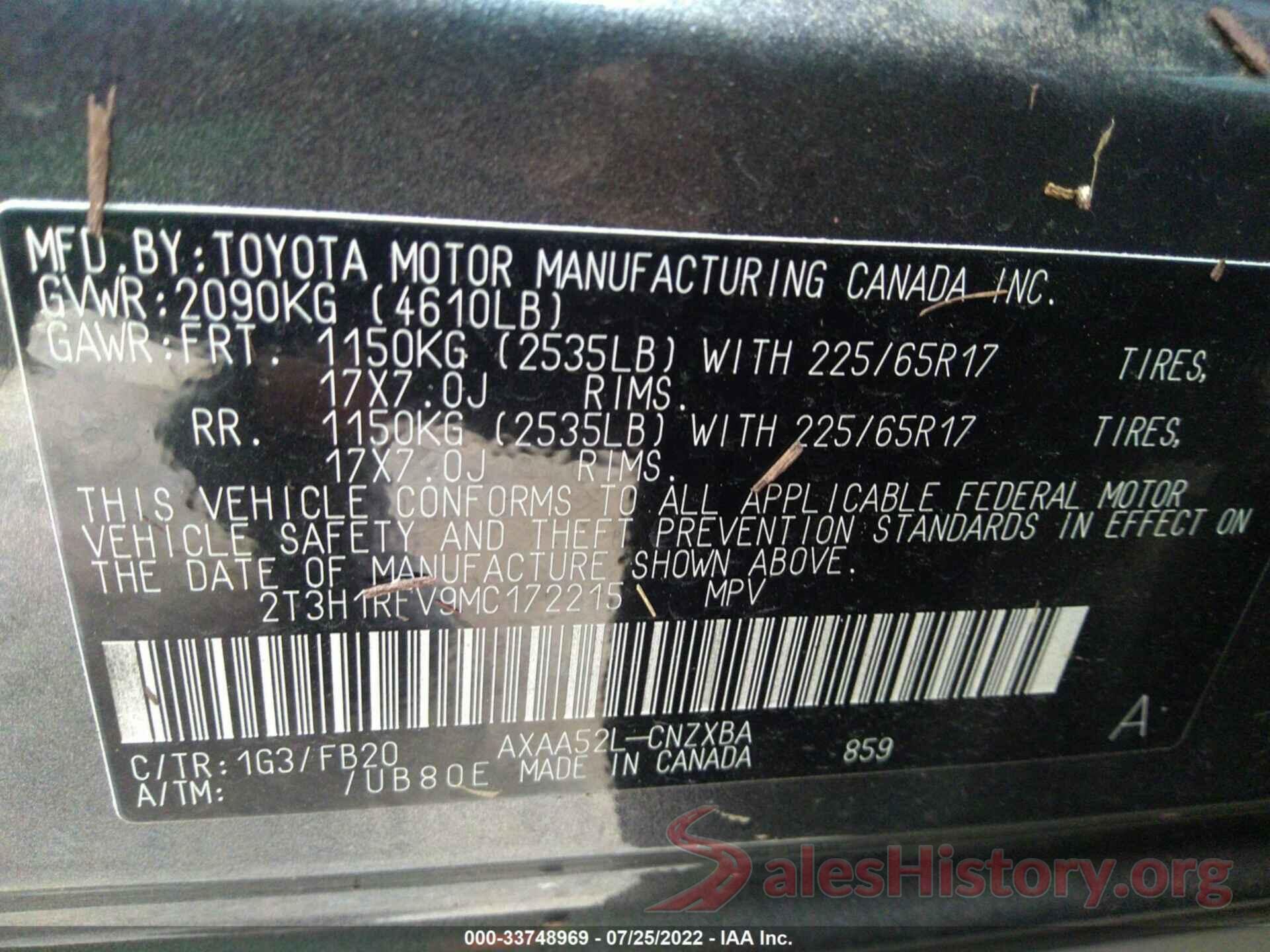 2T3H1RFV9MC172215 2021 TOYOTA RAV4