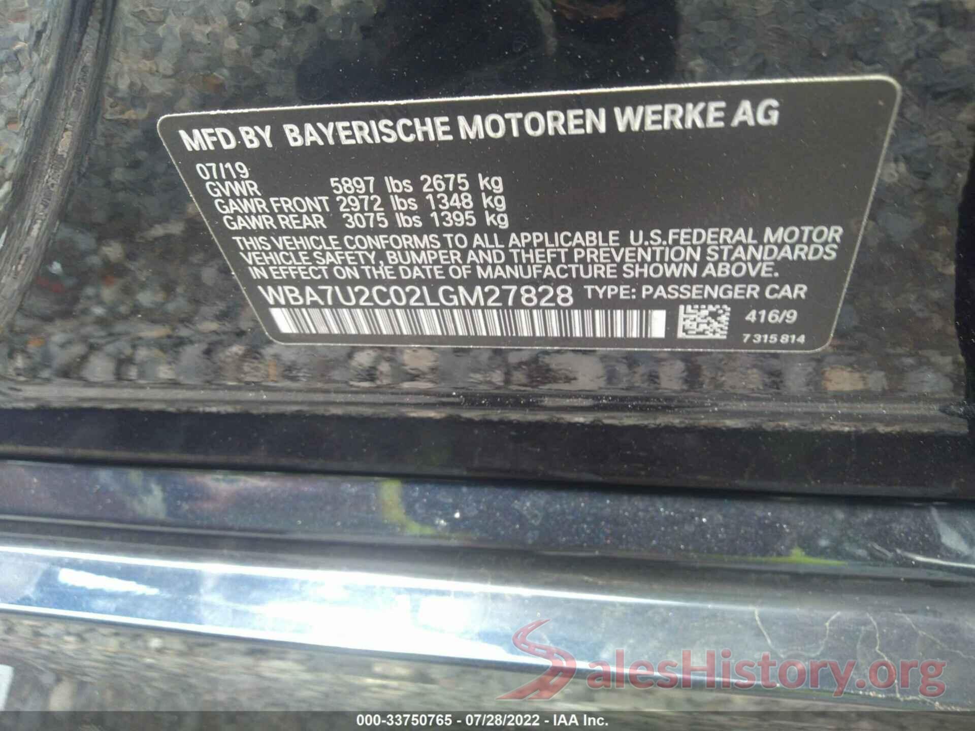 WBA7U2C02LGM27828 2020 BMW 7 SERIES