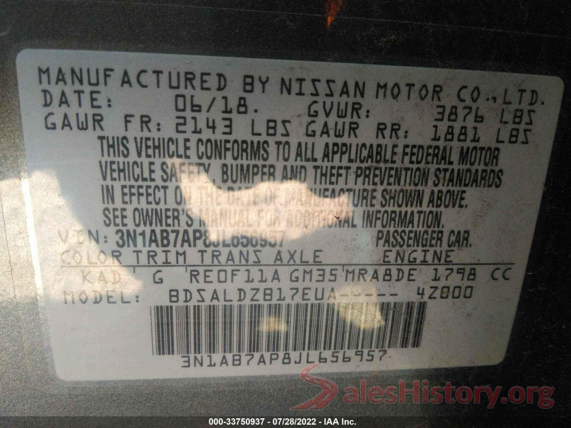 3N1AB7AP8JL656957 2018 NISSAN SENTRA