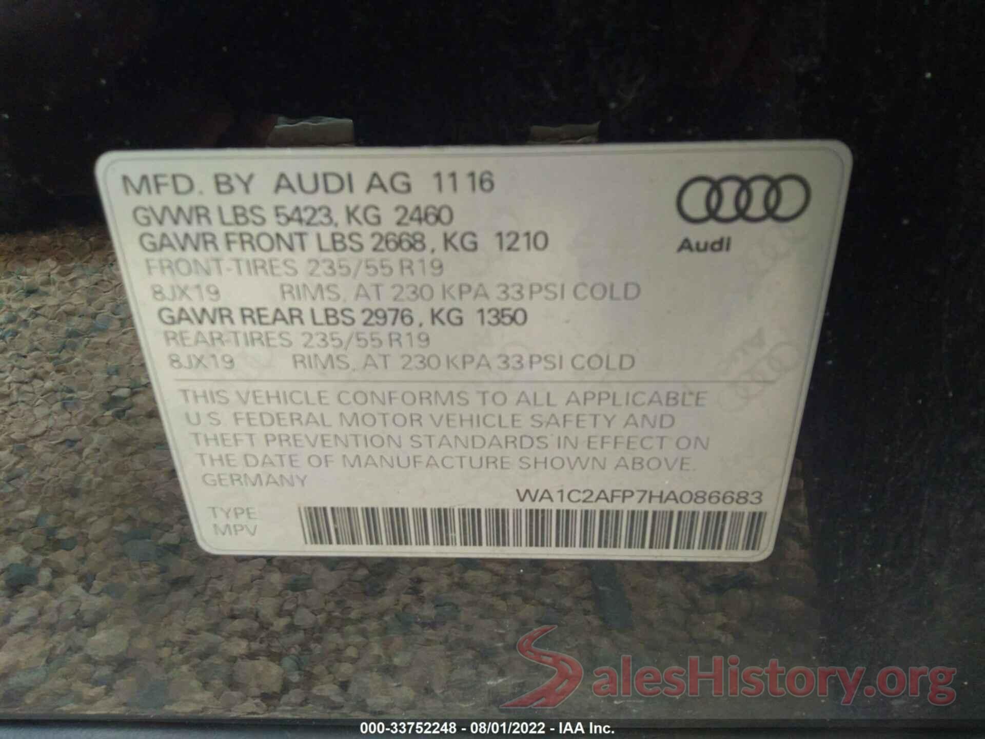 WA1C2AFP7HA086683 2017 AUDI Q5