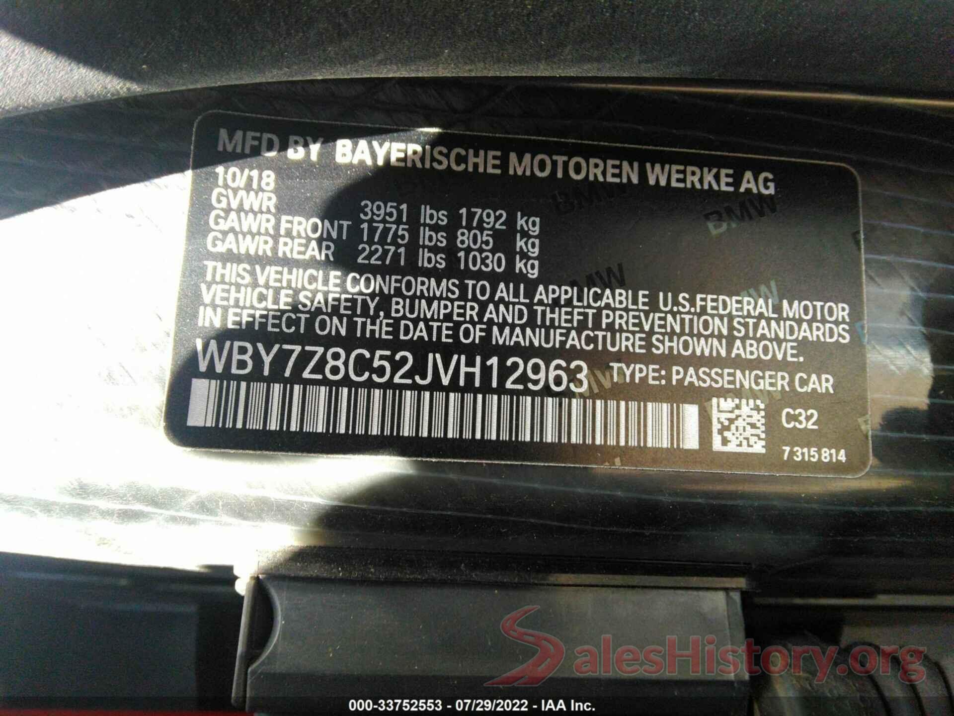 WBY7Z8C52JVH12963 2018 BMW I3