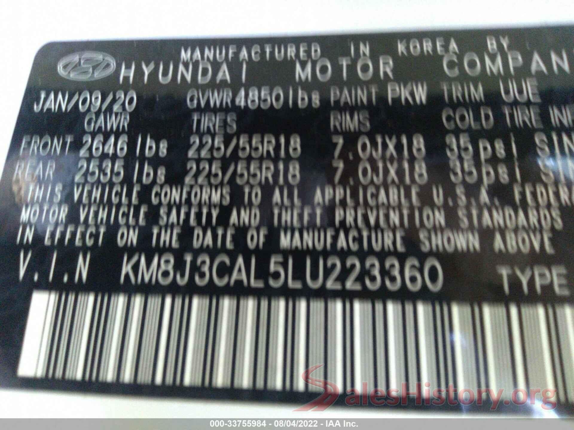 KM8J3CAL5LU223360 2020 HYUNDAI TUCSON