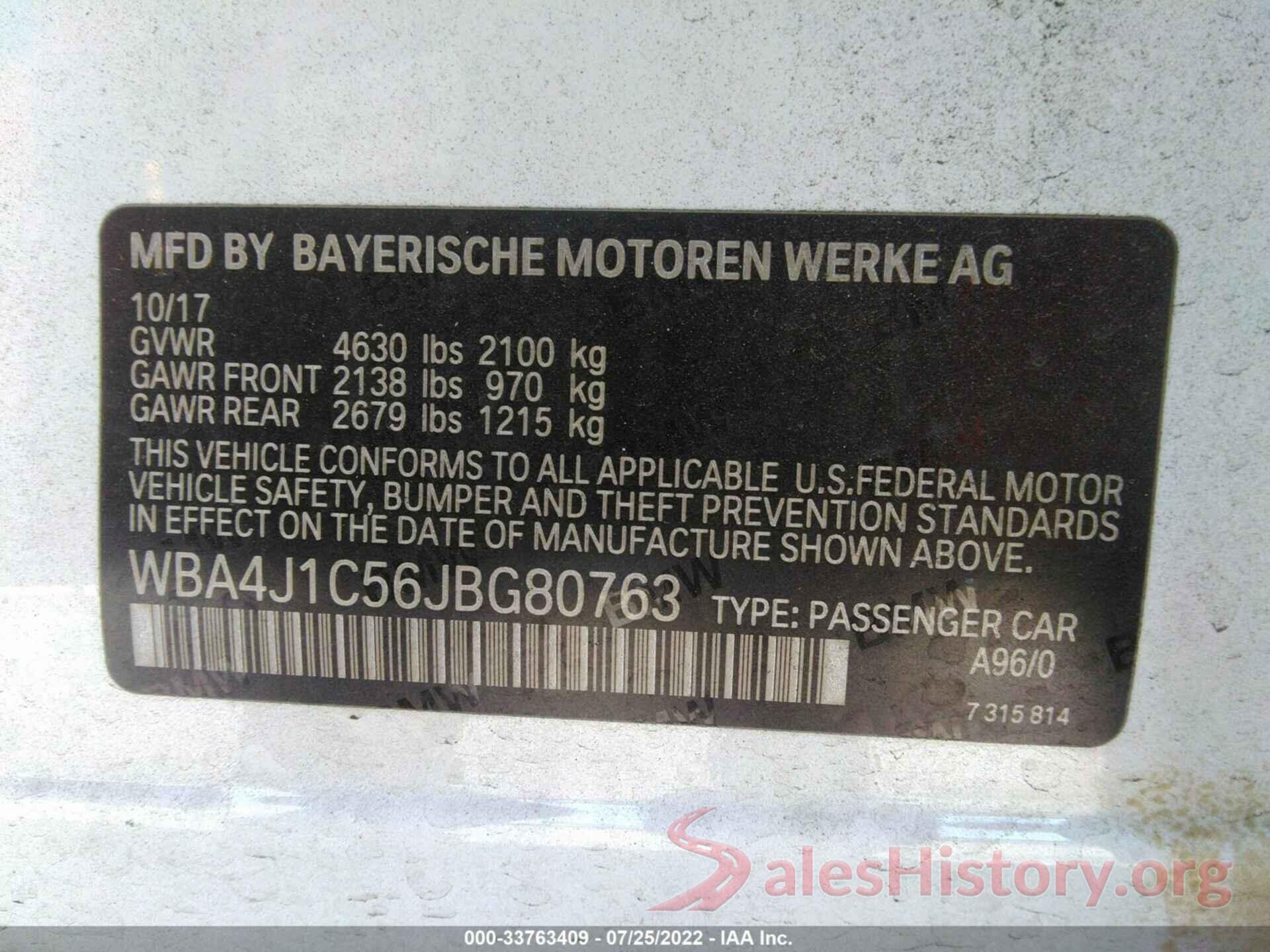 WBA4J1C56JBG80763 2018 BMW 4 SERIES