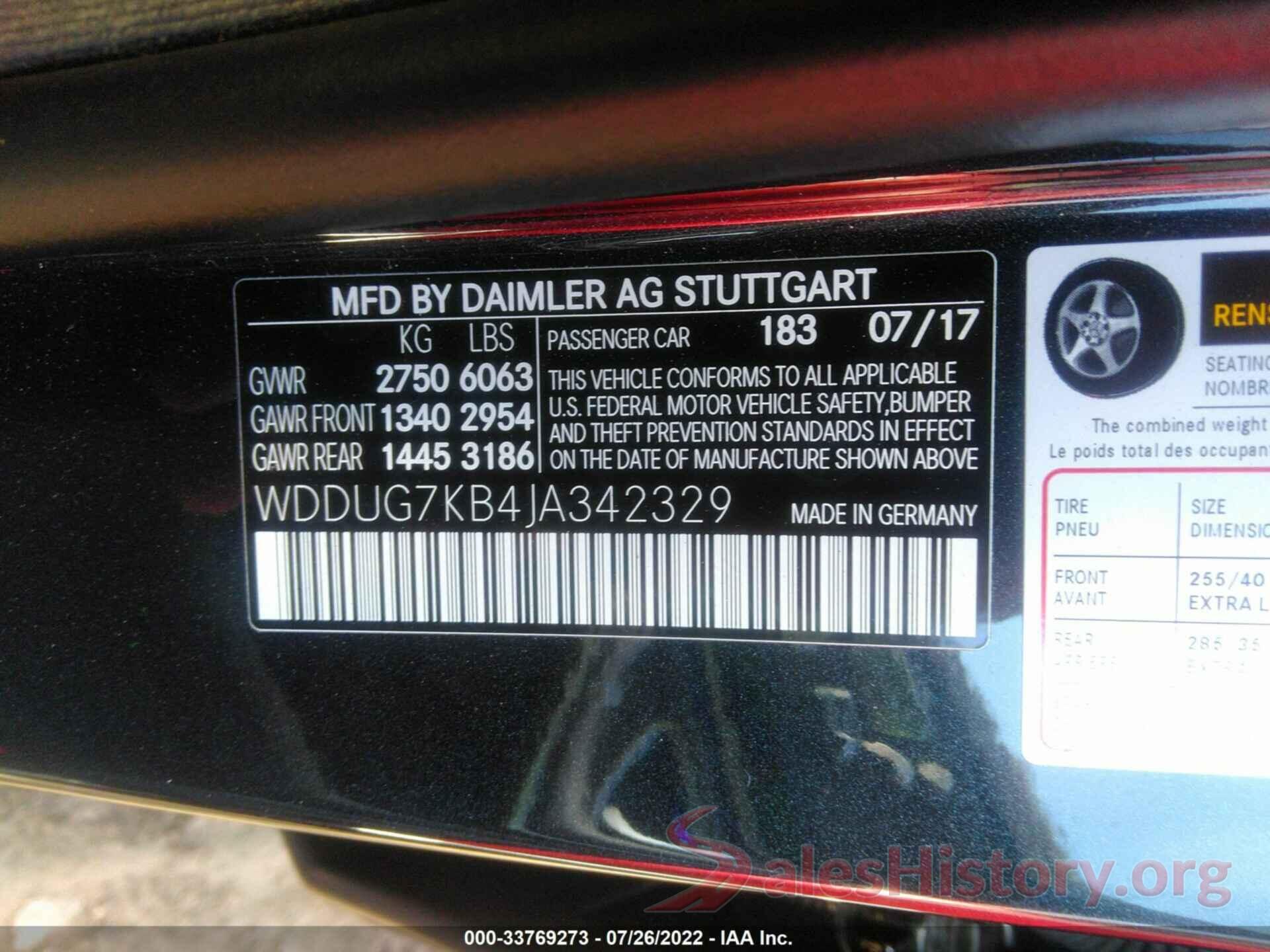 WDDUG7KB4JA342329 2018 MERCEDES-BENZ S-CLASS