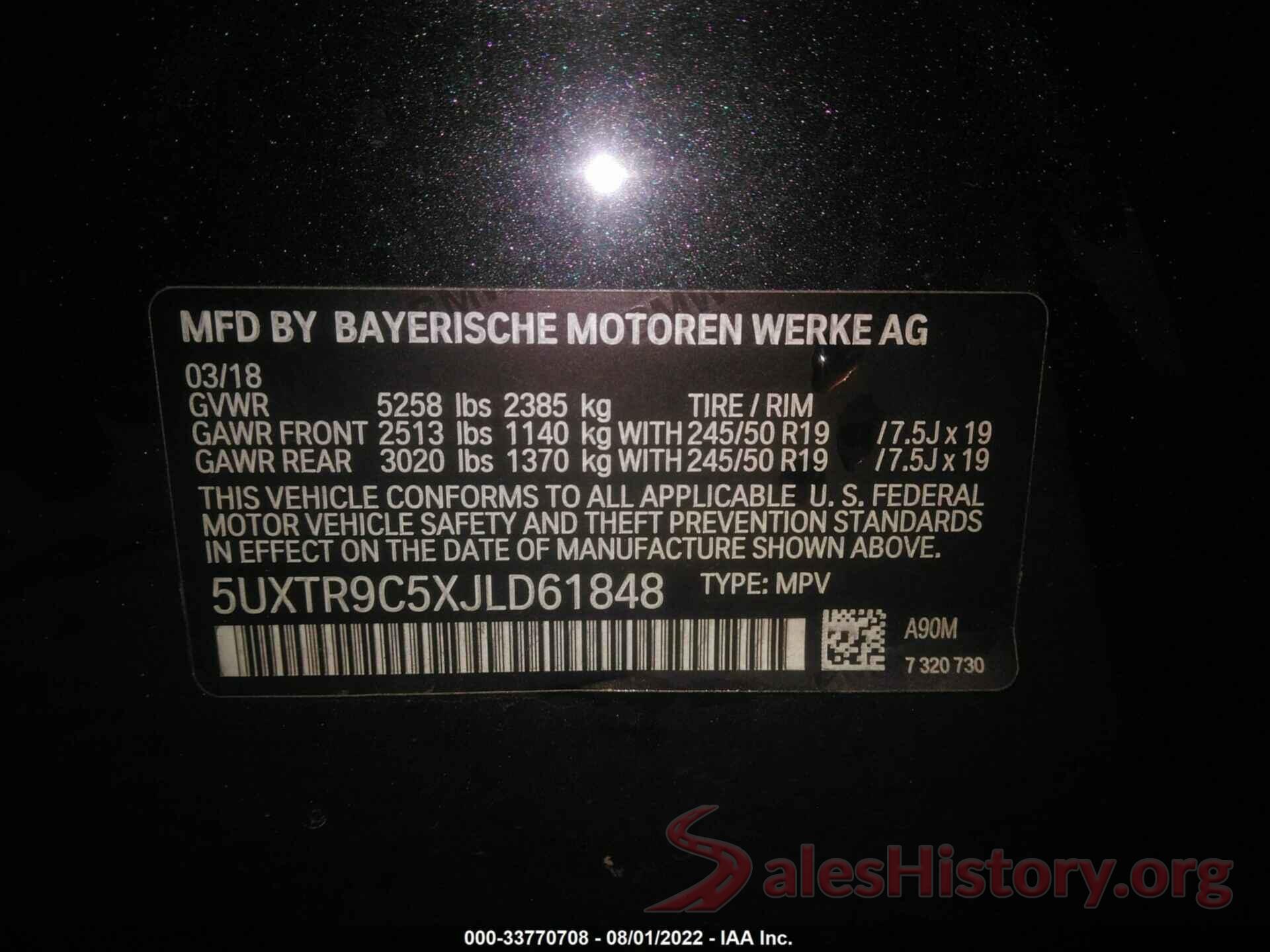 5UXTR9C5XJLD61848 2018 BMW X3