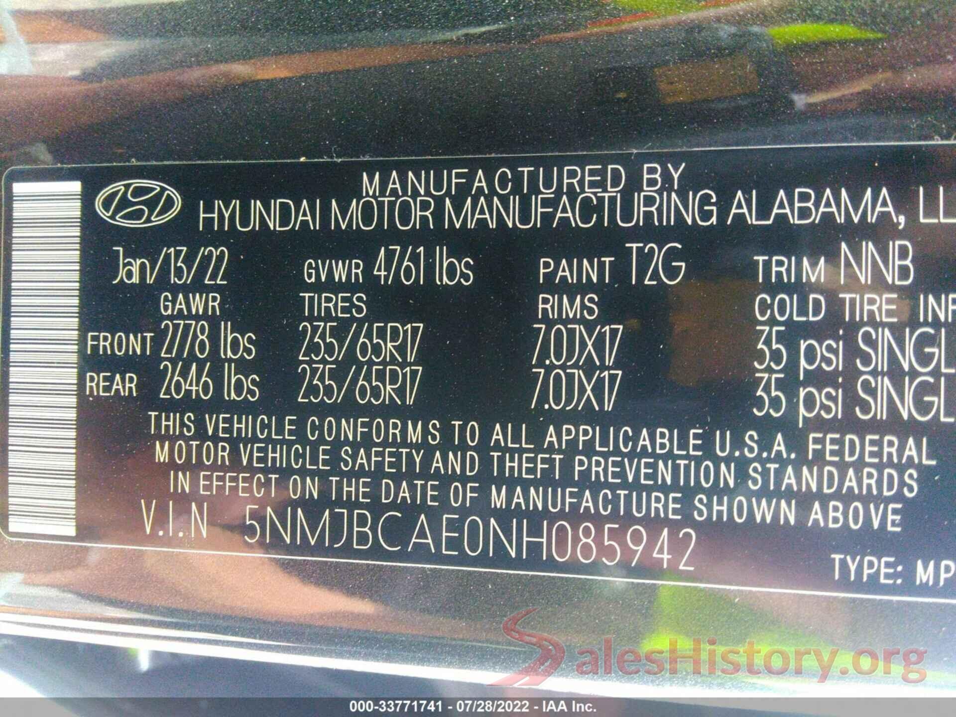 5NMJBCAE0NH085942 2022 HYUNDAI TUCSON