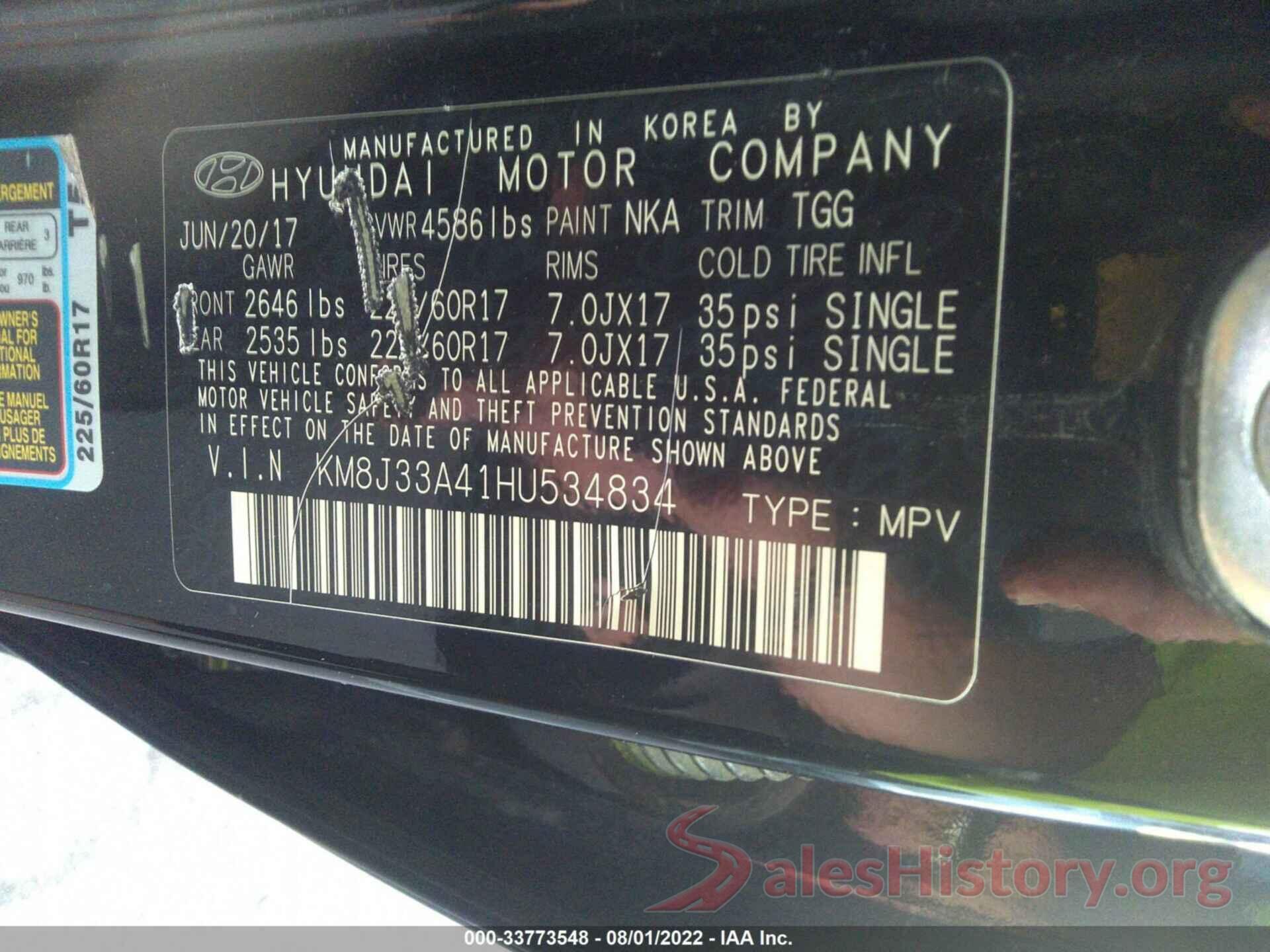 KM8J33A41HU534834 2017 HYUNDAI TUCSON