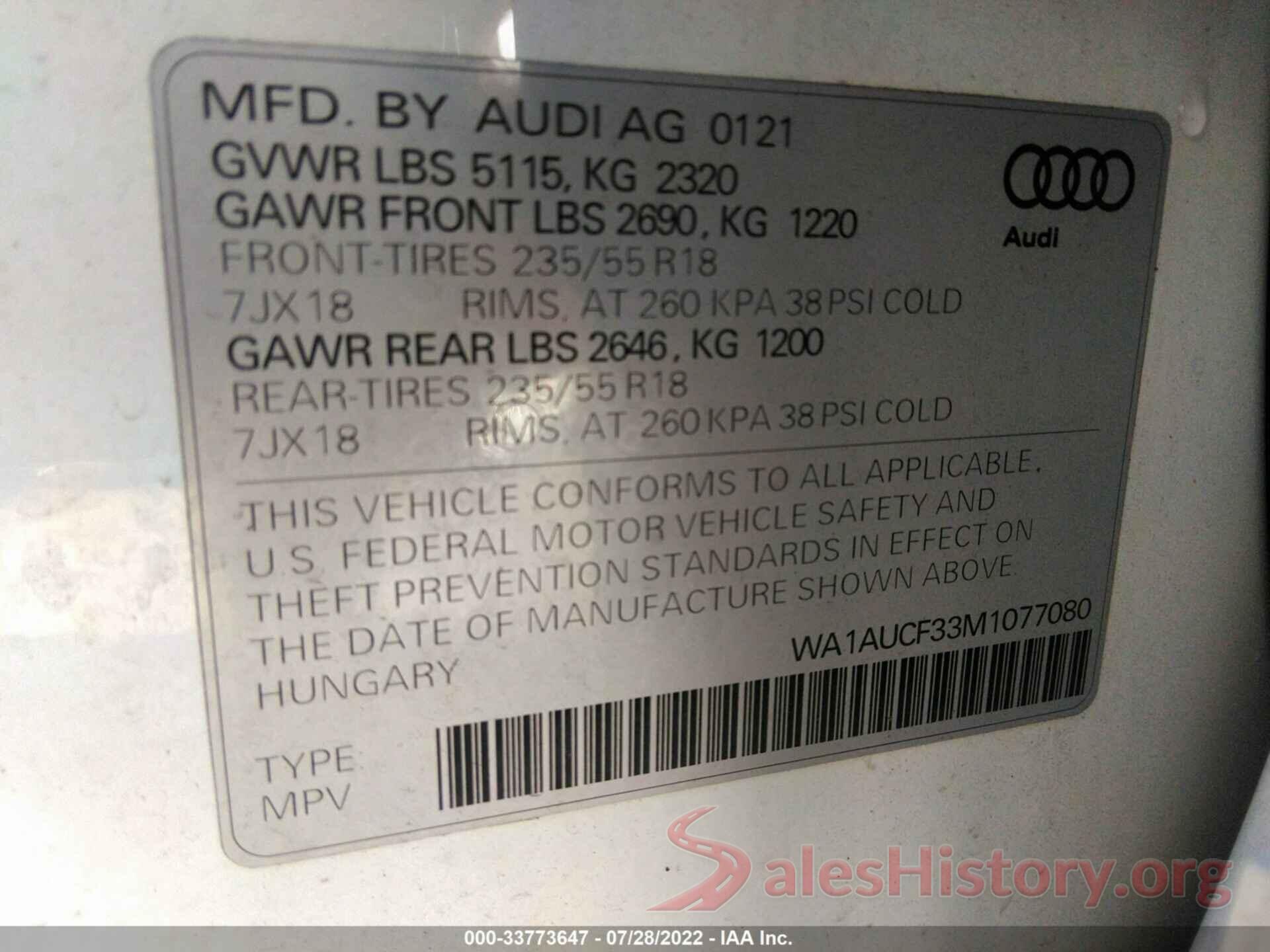 WA1AUCF33M1077080 2021 AUDI Q3