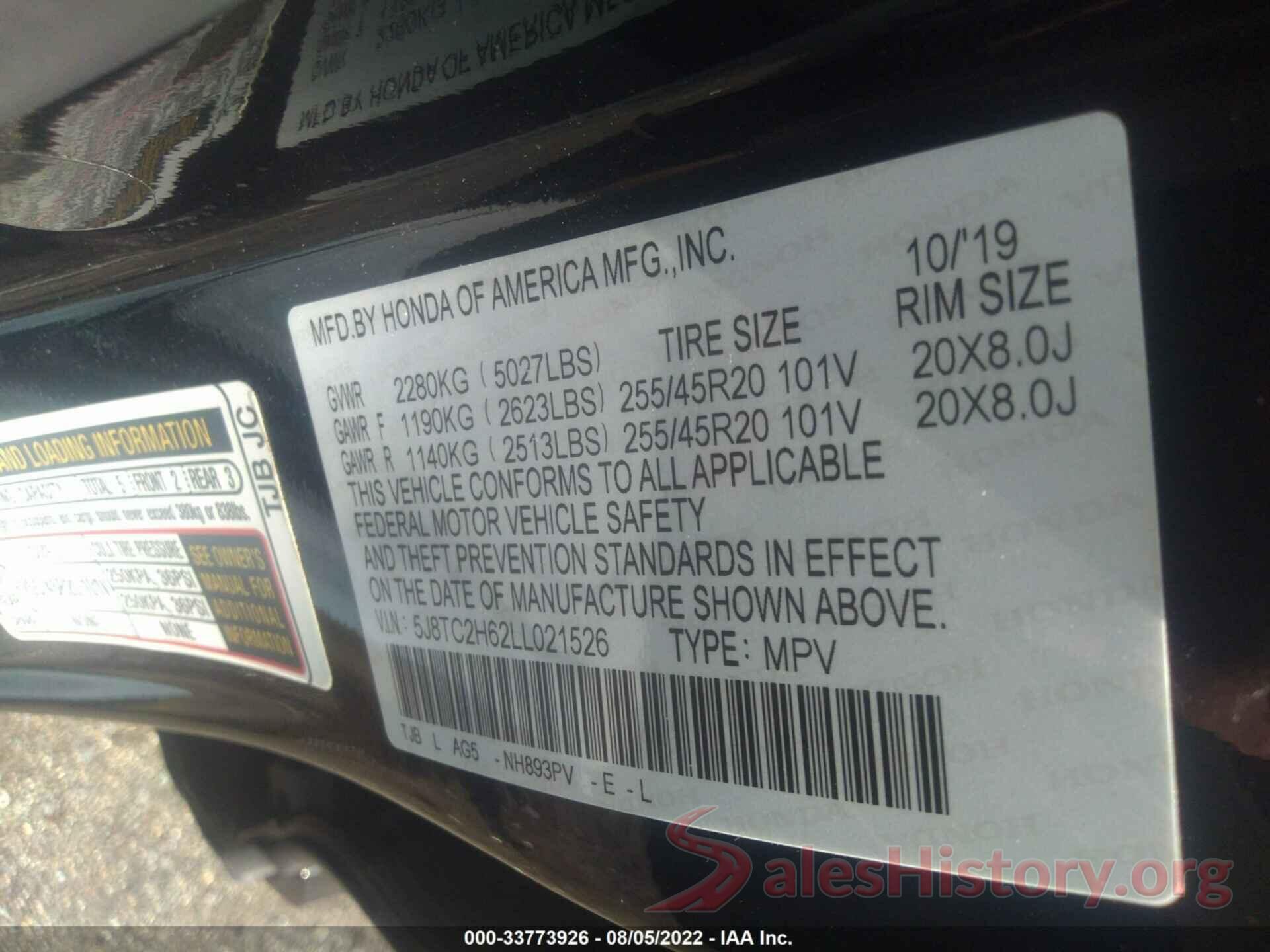 5J8TC2H62LL021526 2020 ACURA RDX