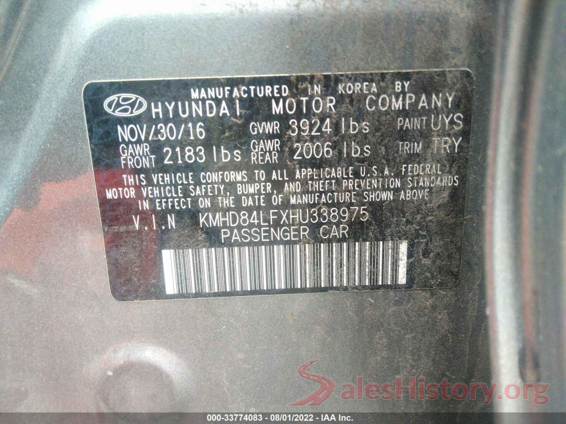 KMHD84LFXHU338975 2017 HYUNDAI ELANTRA