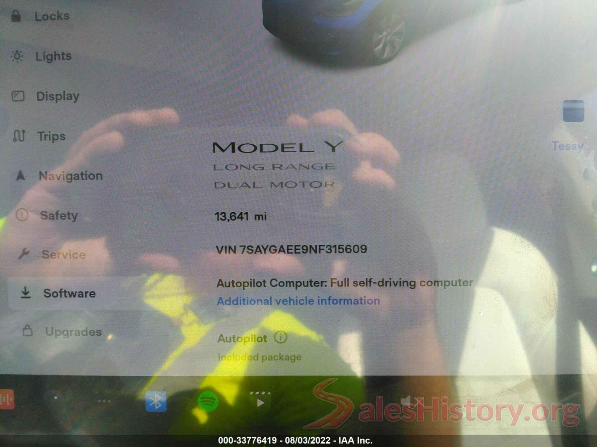 7SAYGAEE9NF315609 2022 TESLA MODEL Y