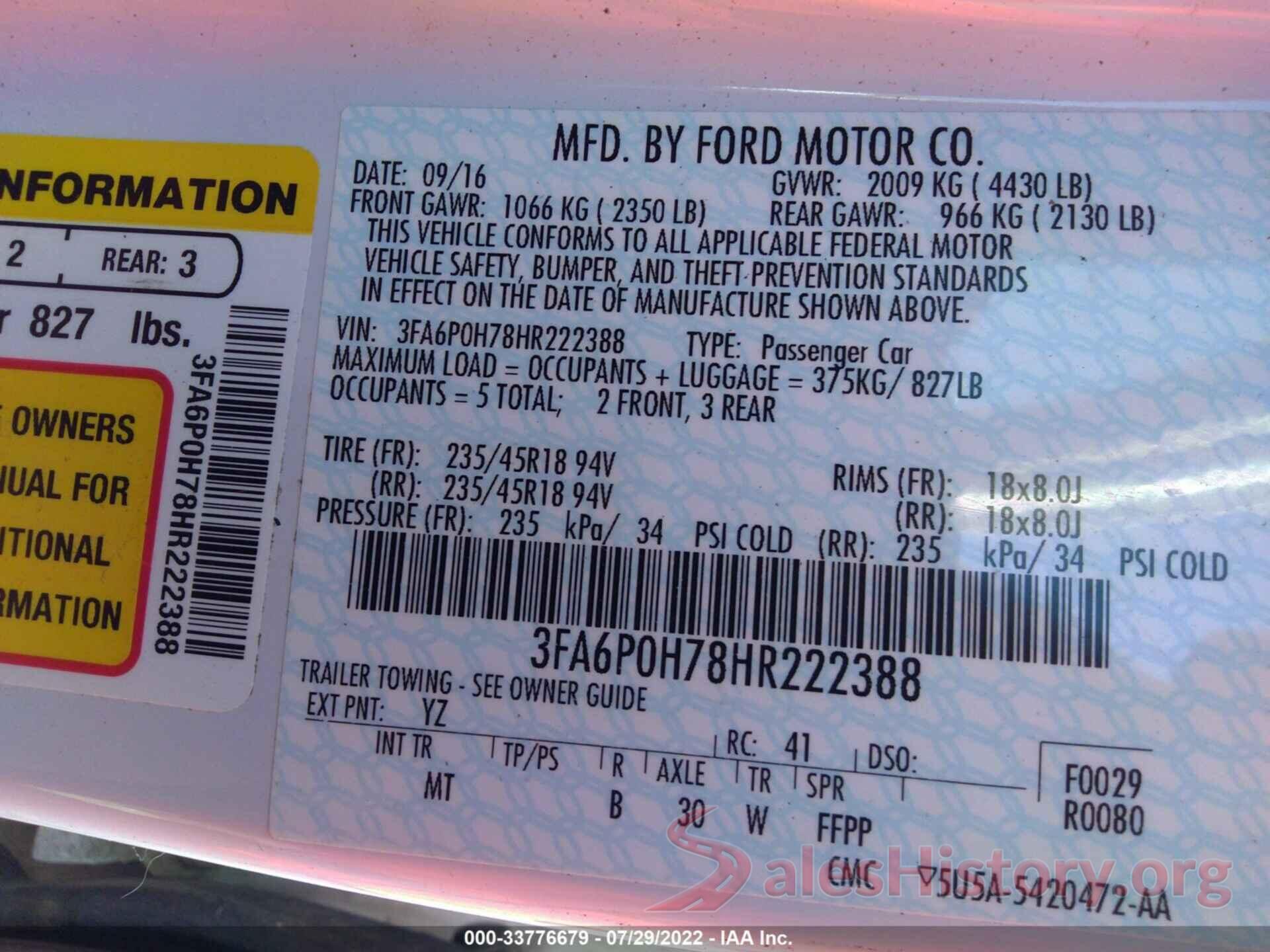 3FA6P0H78HR222388 2017 FORD FUSION