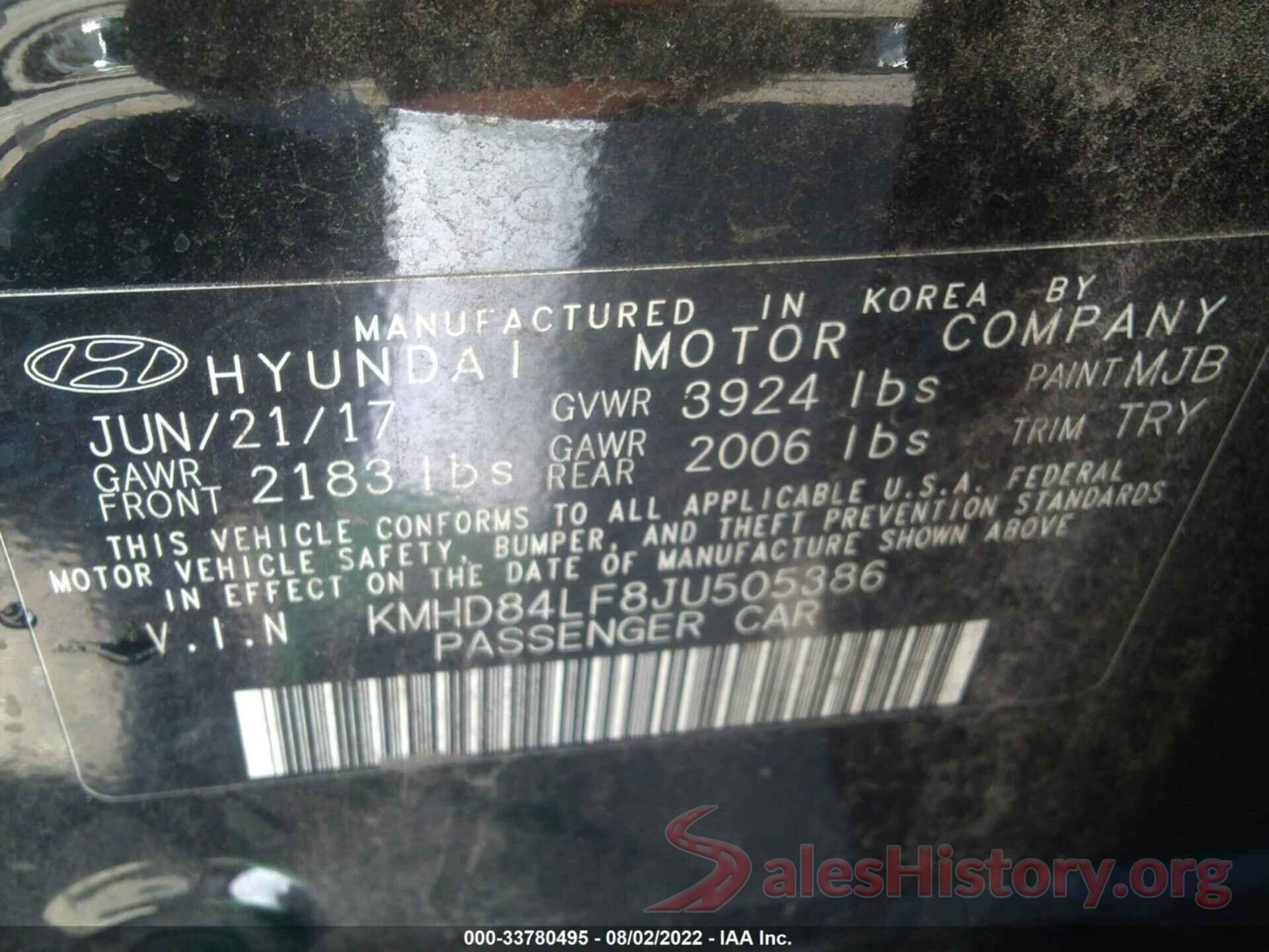 KMHD84LF8JU505386 2018 HYUNDAI ELANTRA