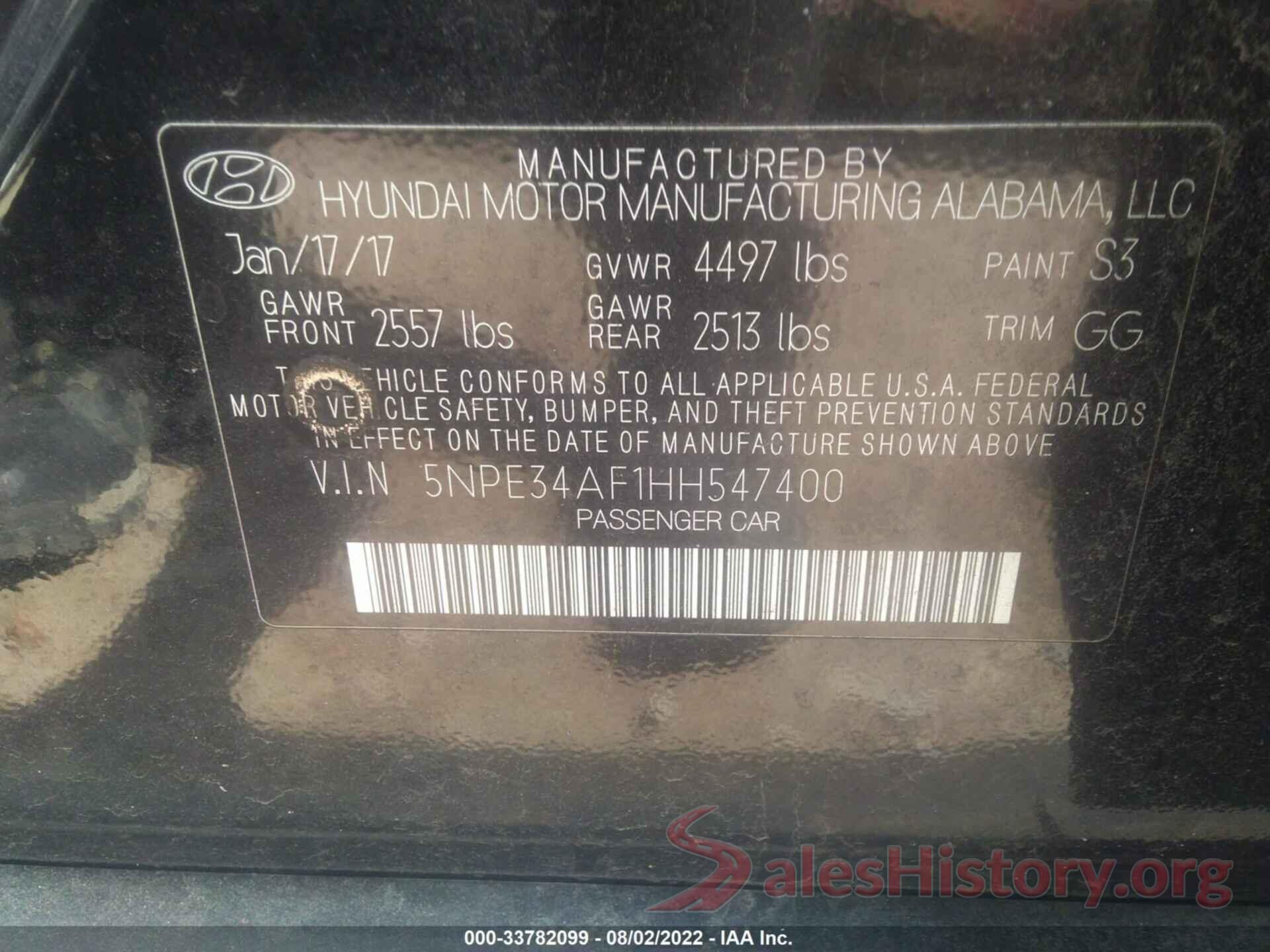 5NPE34AF1HH547400 2017 HYUNDAI SONATA