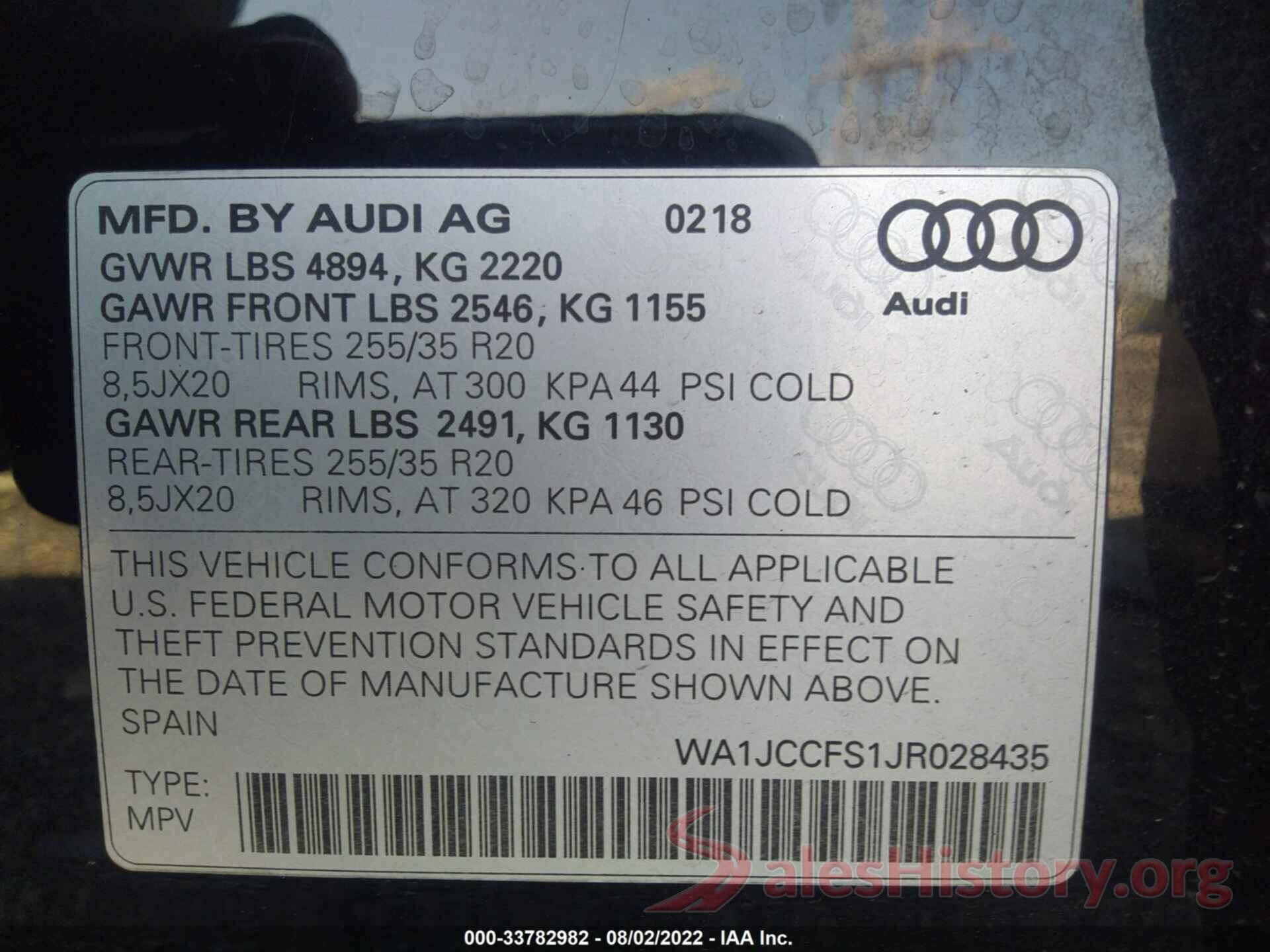 WA1JCCFS1JR028435 2018 AUDI Q3