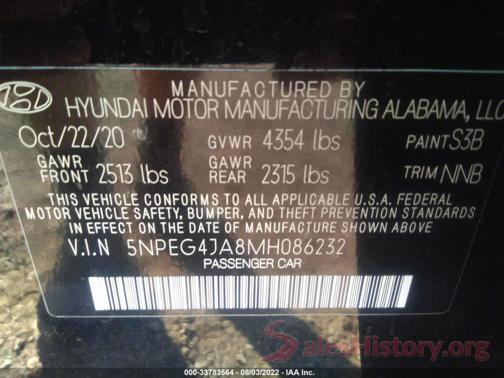 5NPEG4JA8MH086232 2021 HYUNDAI SONATA