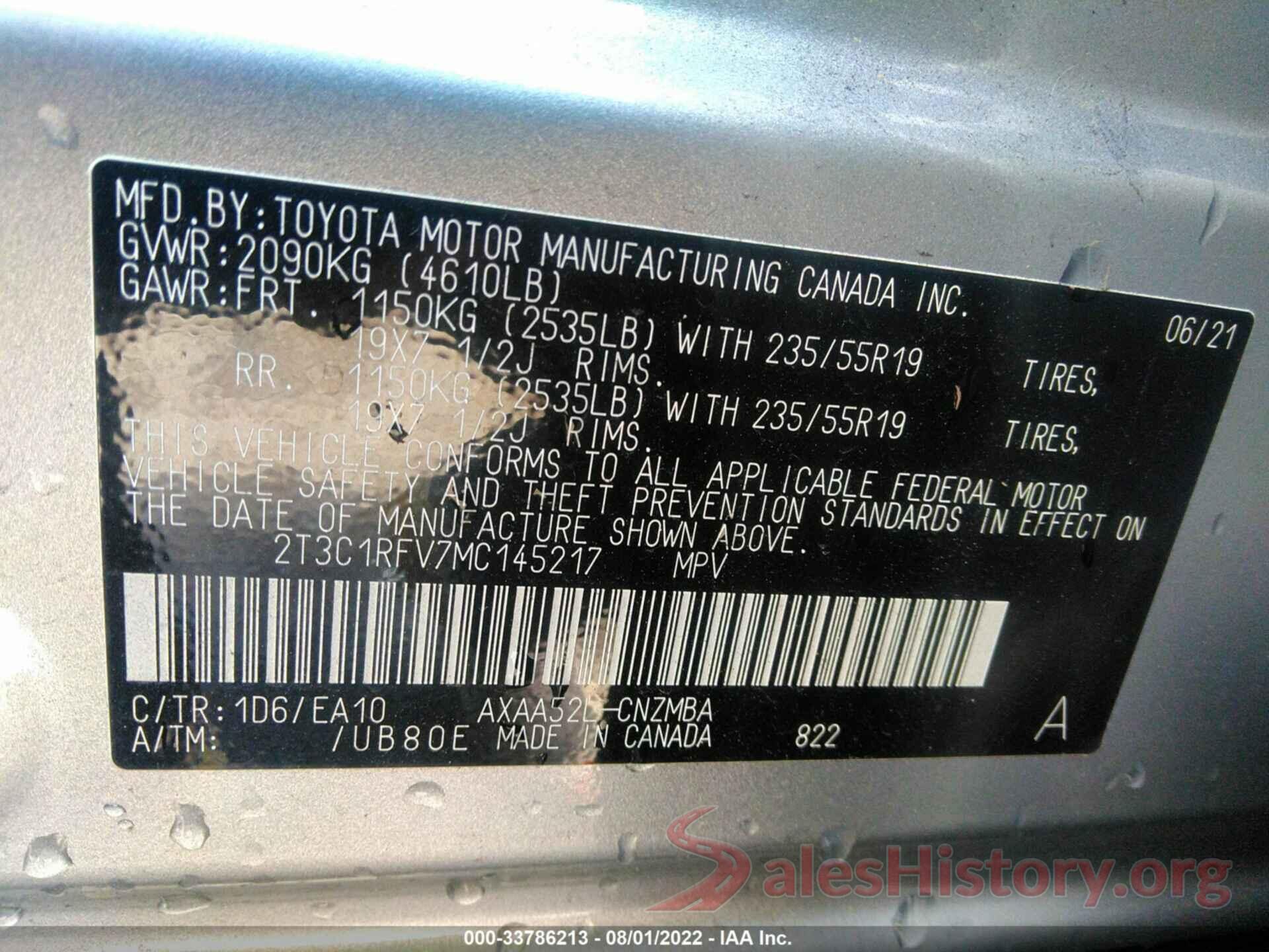 2T3C1RFV7MC145217 2021 TOYOTA RAV4