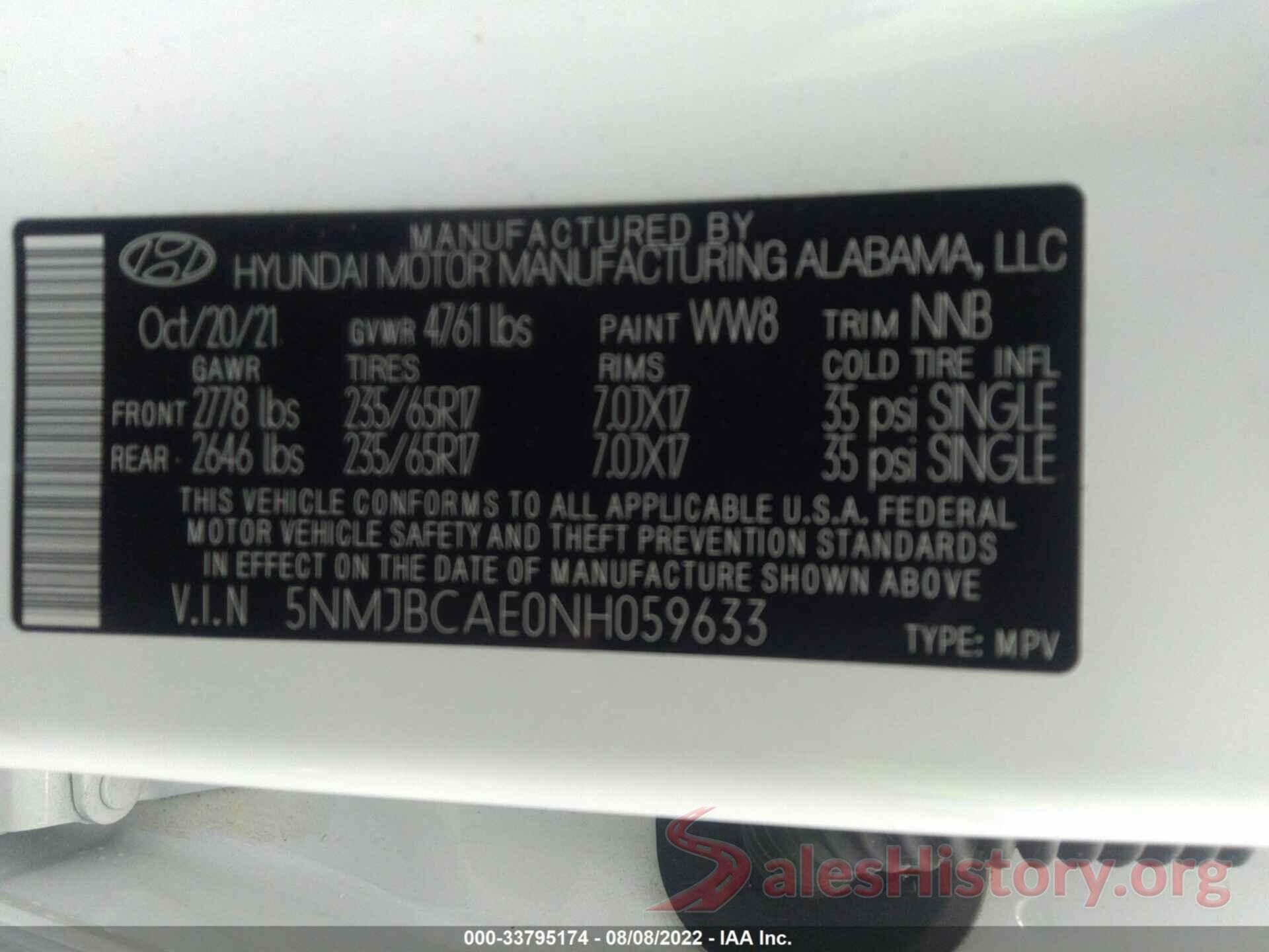 5NMJBCAE0NH059633 2022 HYUNDAI TUCSON