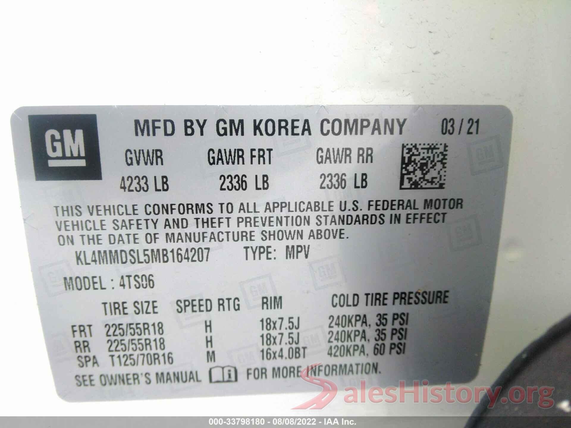 KL4MMDSL5MB164207 2021 BUICK ENCORE GX